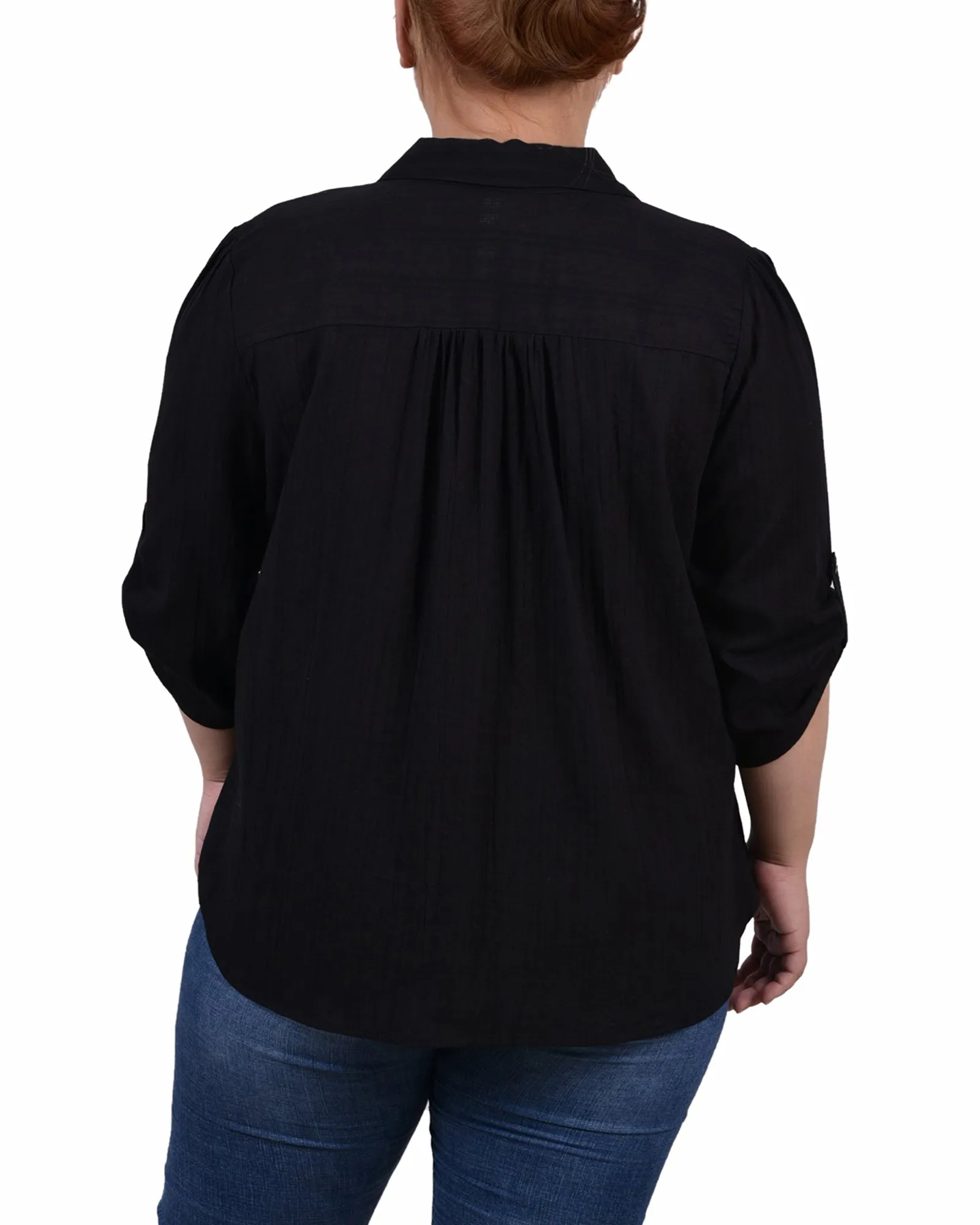 Blouse en coton à manches 3/4 taille plus avec ourlet roulé
