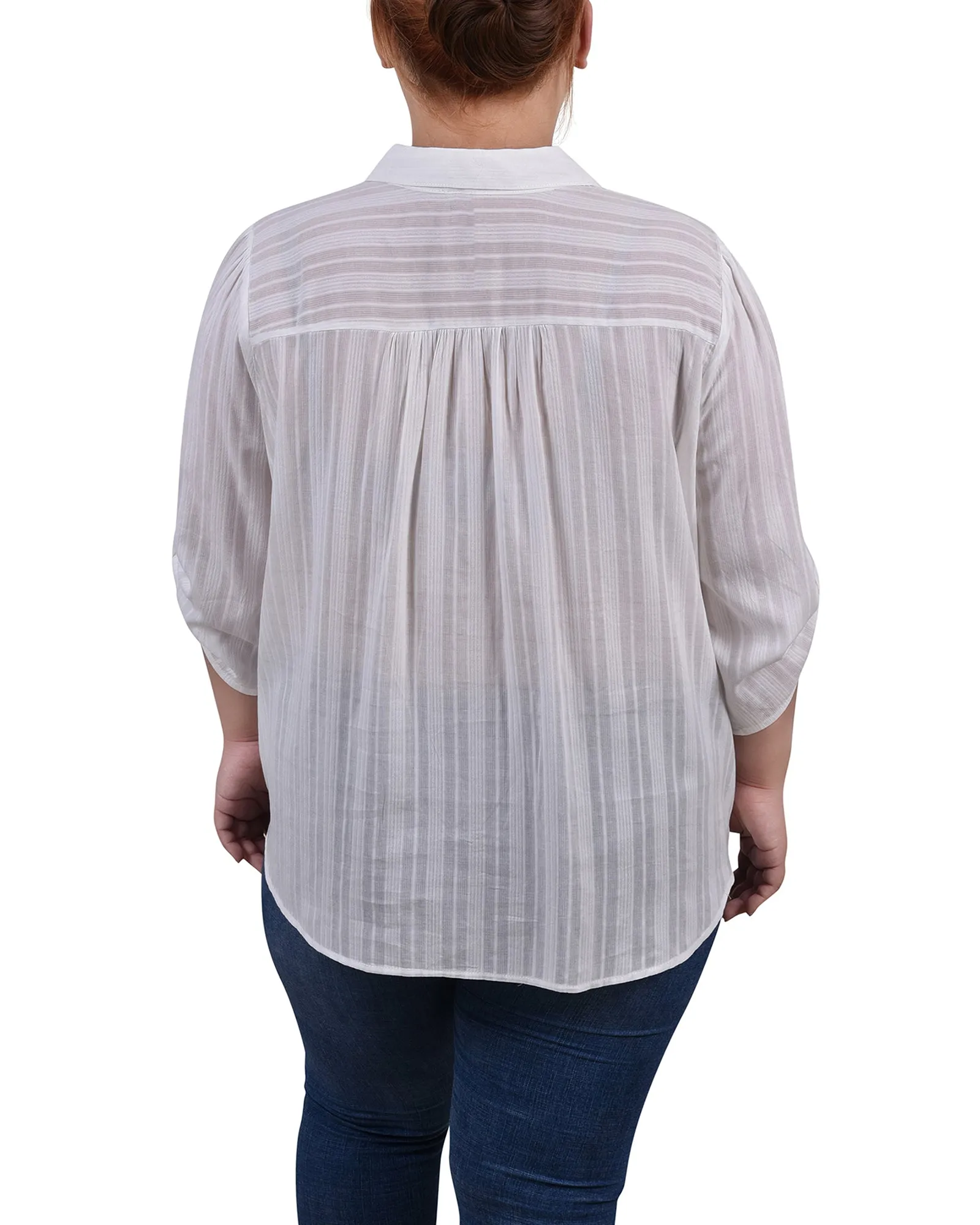 Blouse en coton à manches 3/4 taille plus avec ourlet roulé