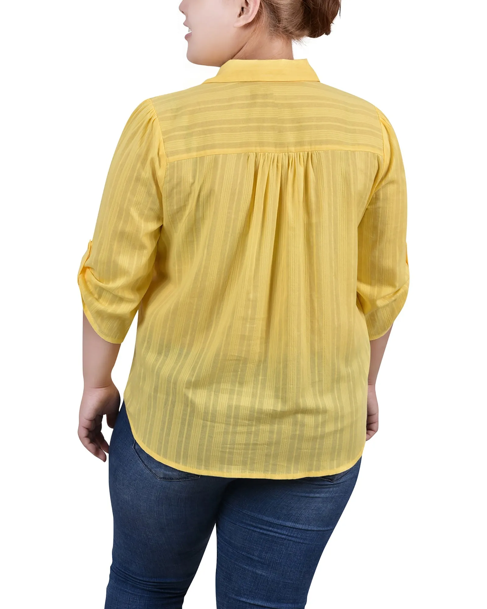 Blouse en coton à manches 3/4 taille plus avec ourlet roulé