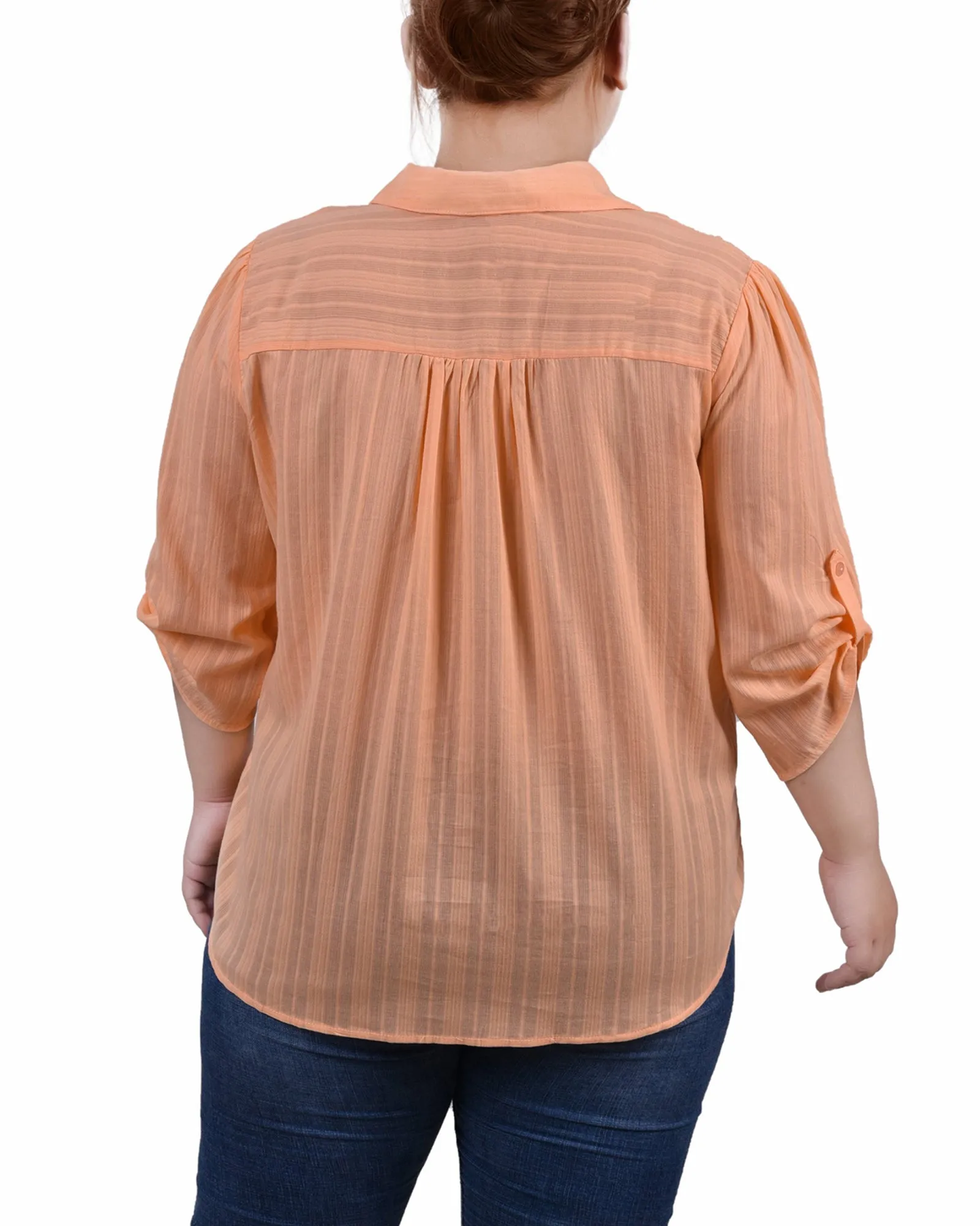 Blouse en coton à manches 3/4 taille plus avec ourlet roulé