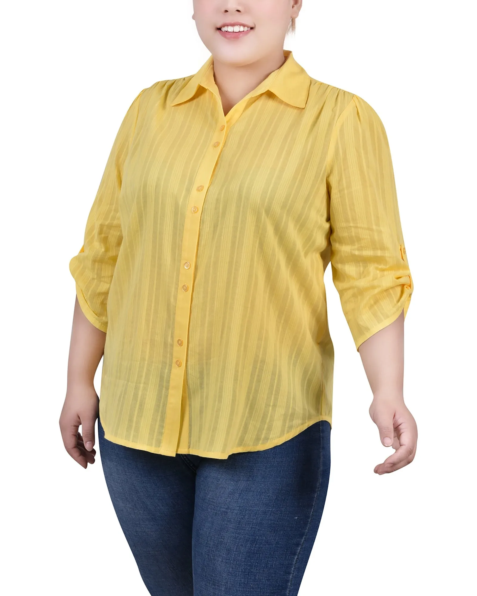 Blouse en coton à manches 3/4 taille plus avec ourlet roulé