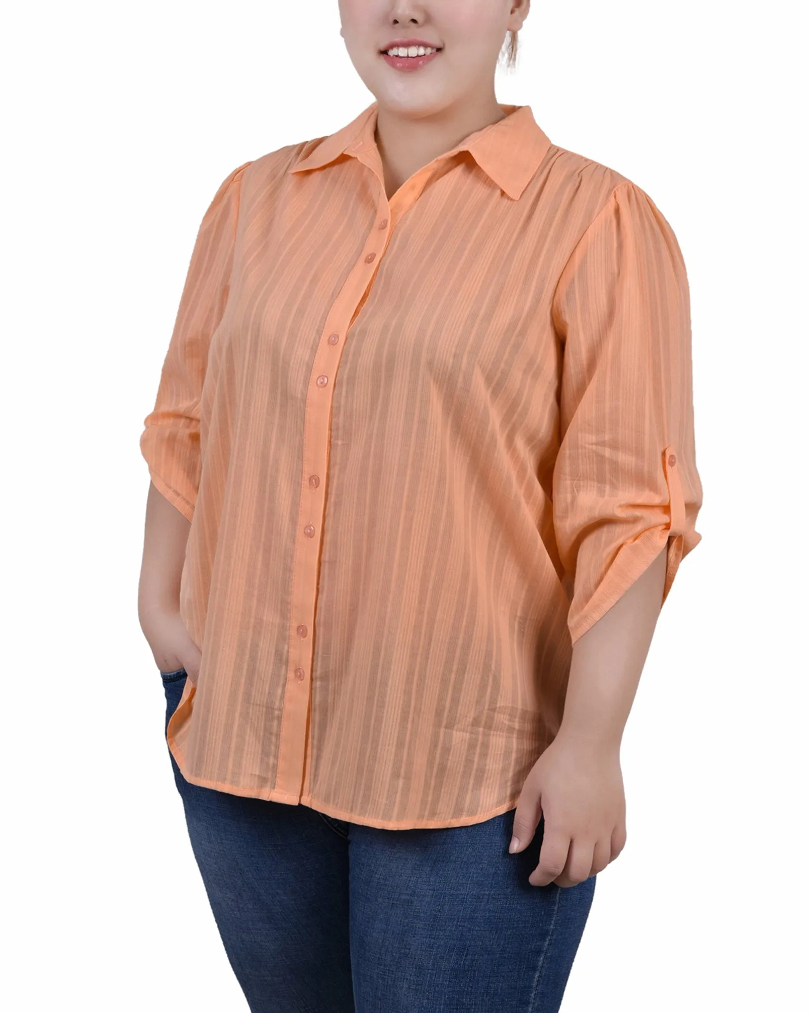 Blouse en coton à manches 3/4 taille plus avec ourlet roulé