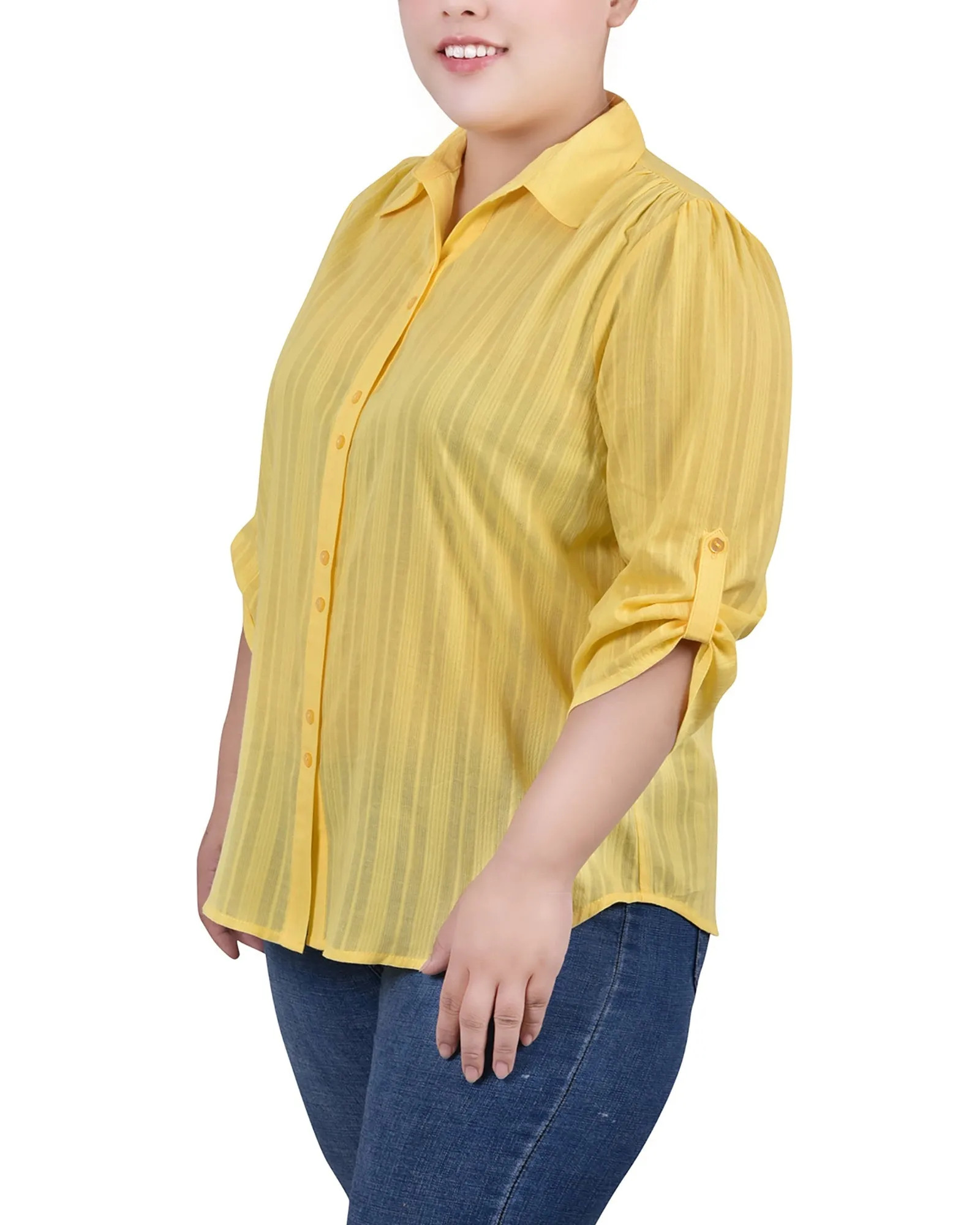 Blouse en coton à manches 3/4 taille plus avec ourlet roulé
