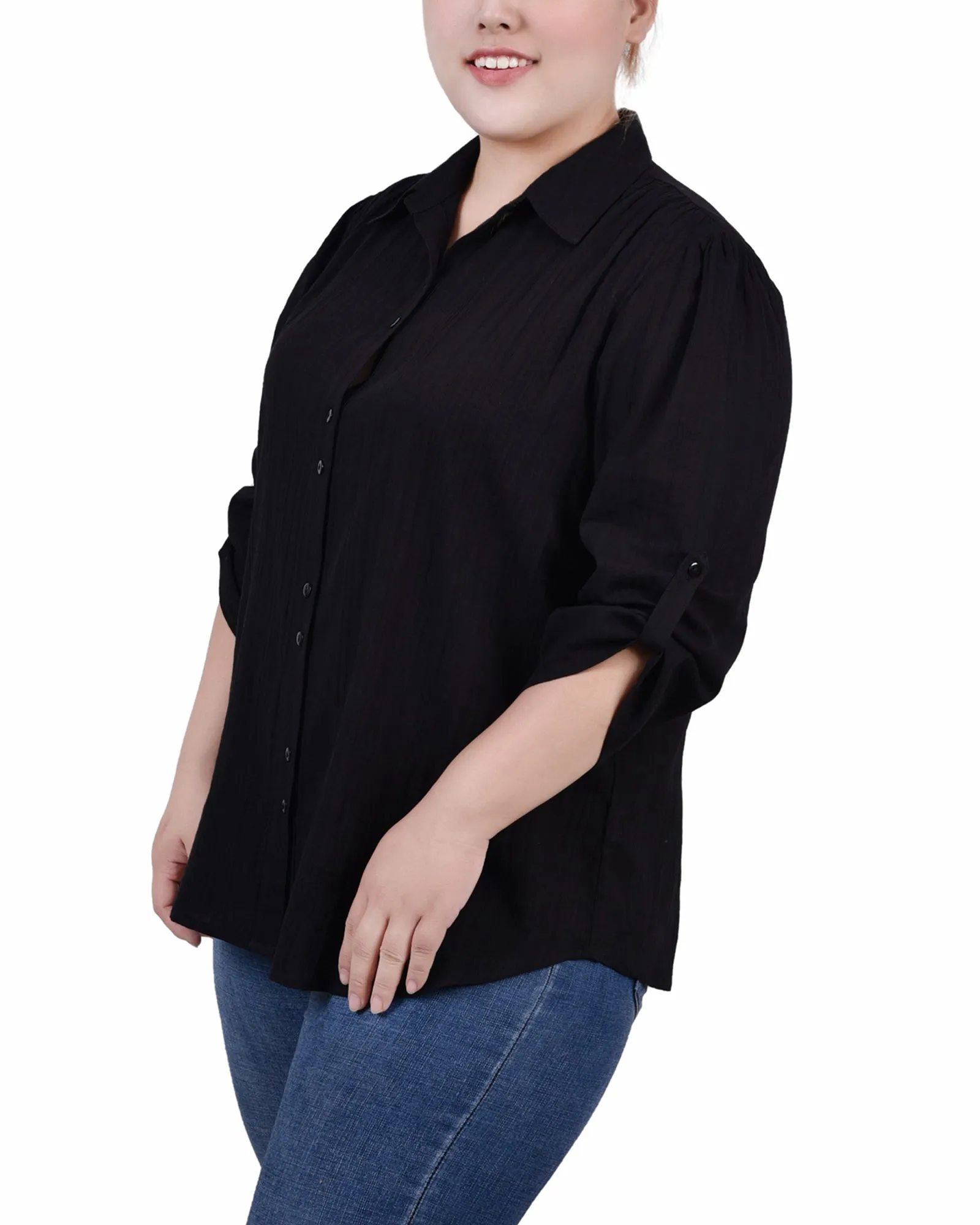 Blouse en coton à manches 3/4 taille plus avec ourlet roulé