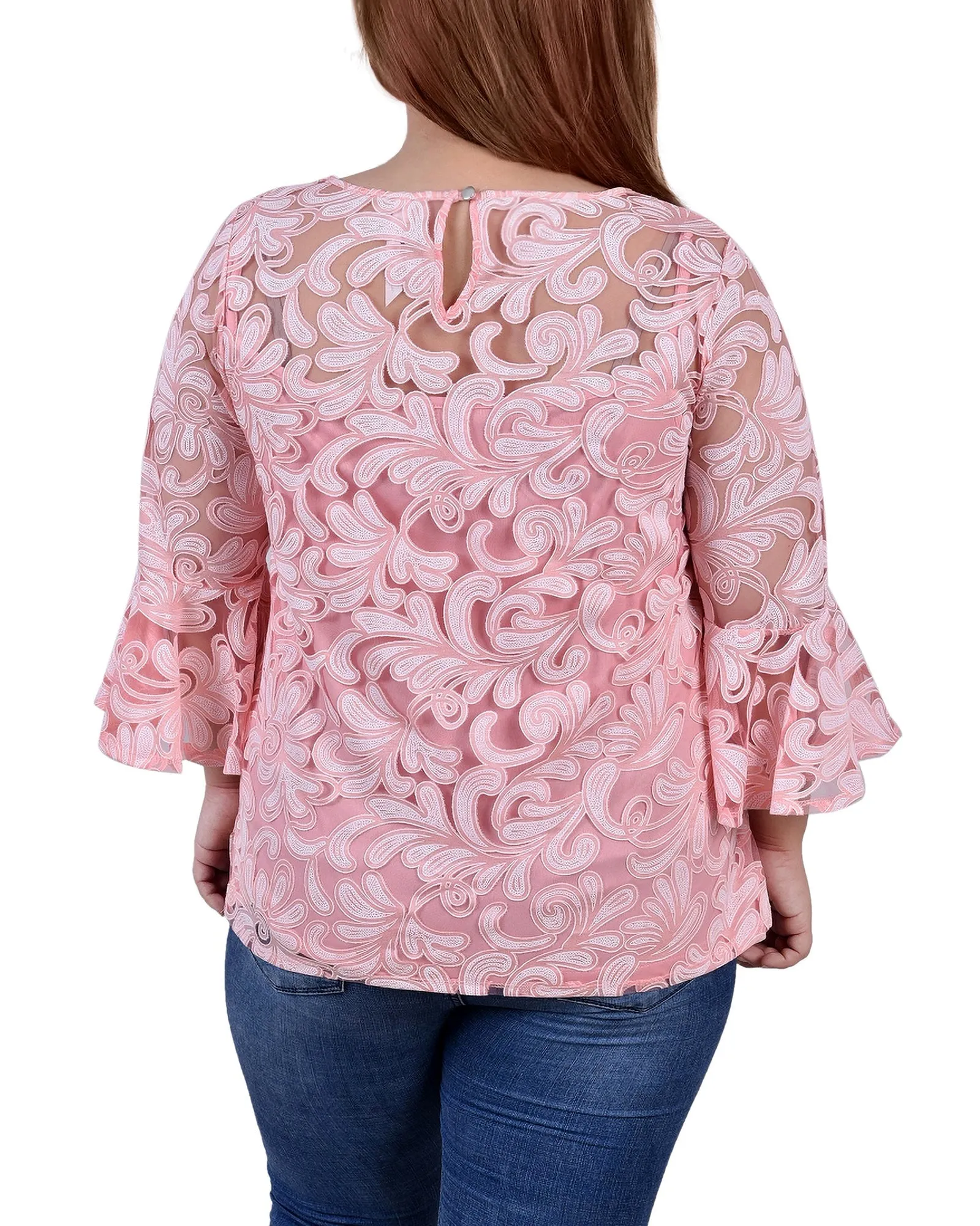 Blouse 3/4 manches transparentes grande taille avec débardeur assorti