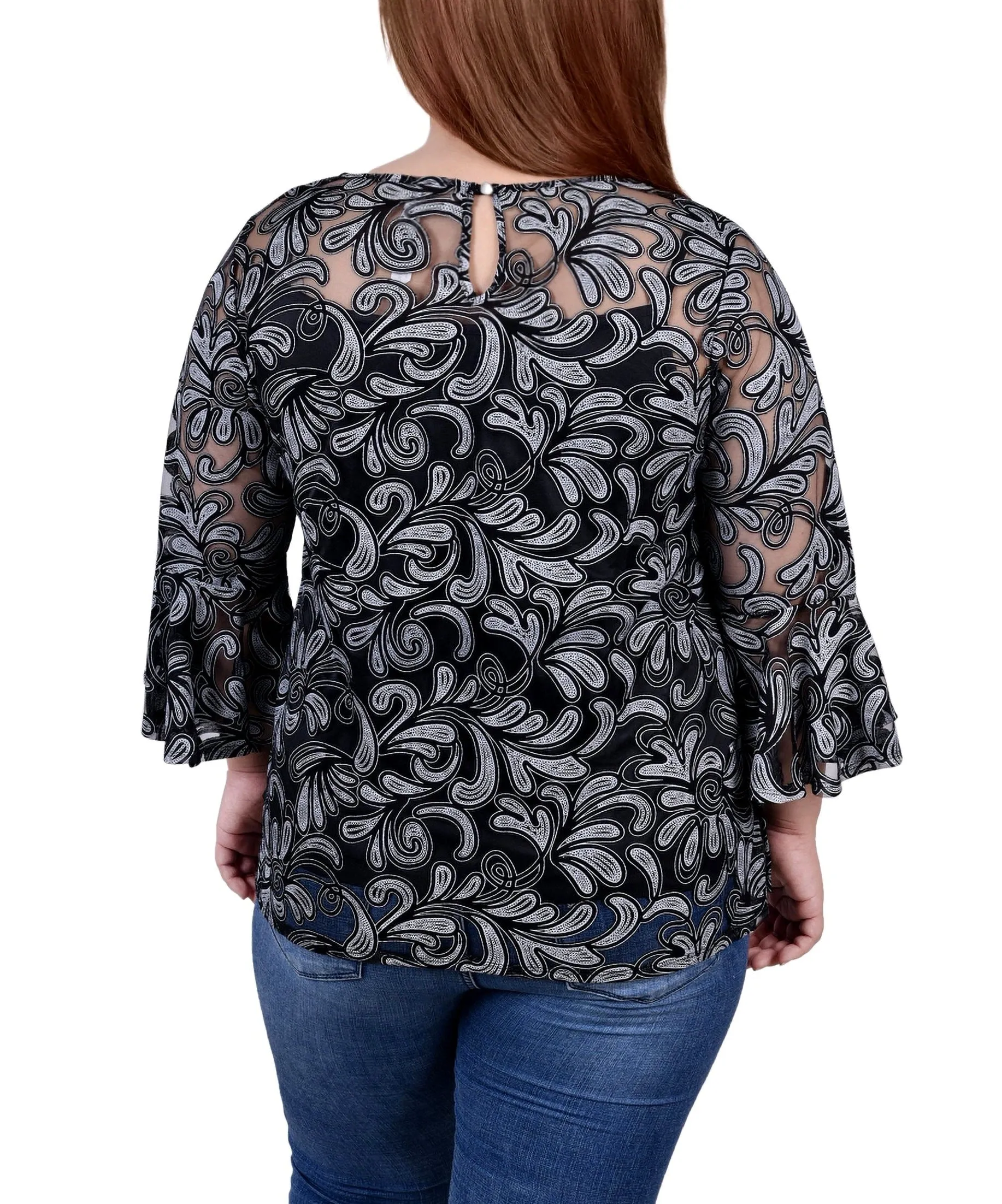 Blouse 3/4 manches transparentes grande taille avec débardeur assorti