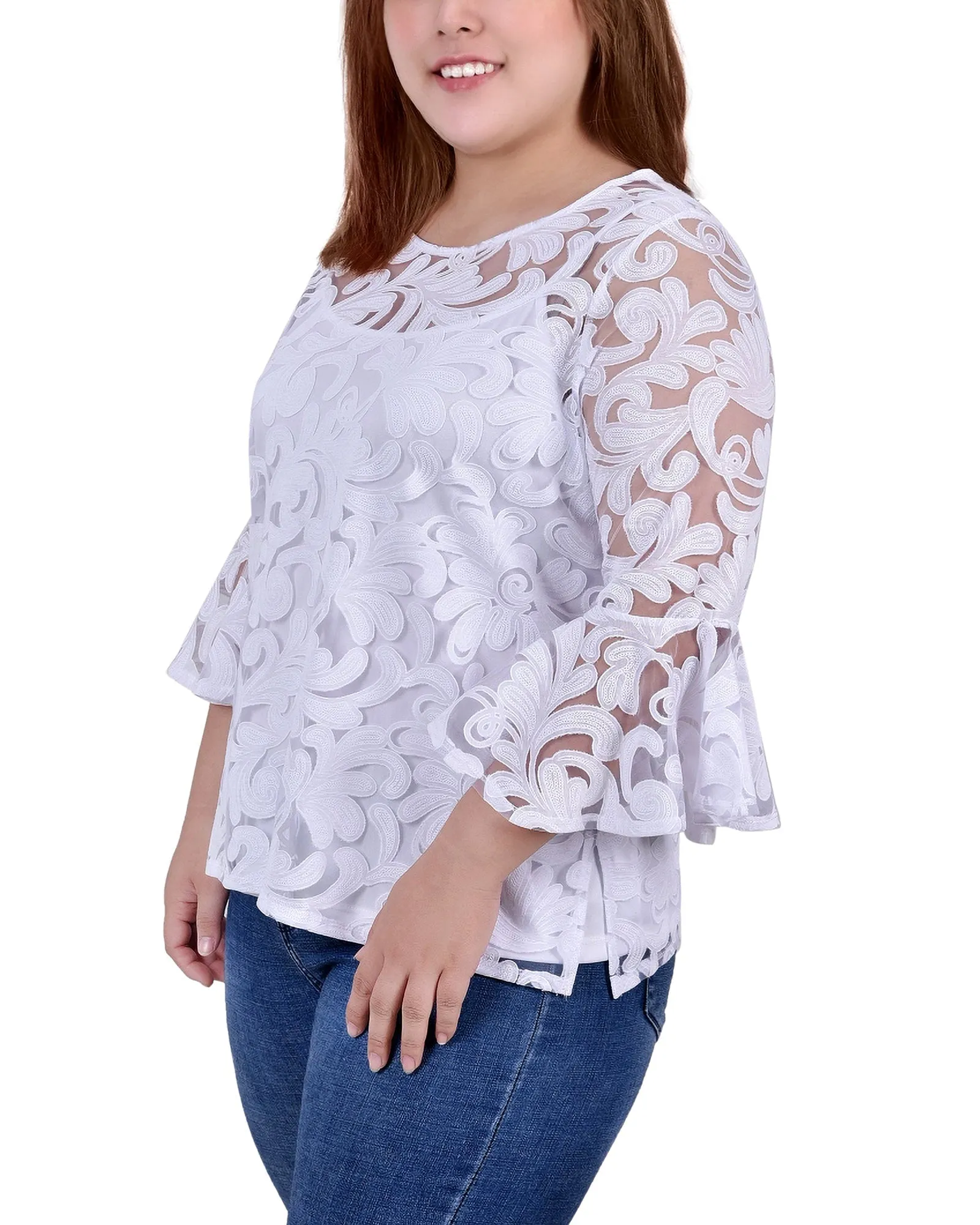 Blouse 3/4 manches transparentes grande taille avec débardeur assorti