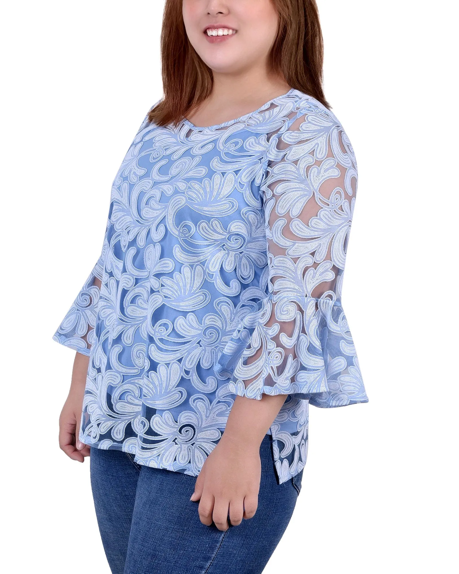 Blouse 3/4 manches transparentes grande taille avec débardeur assorti