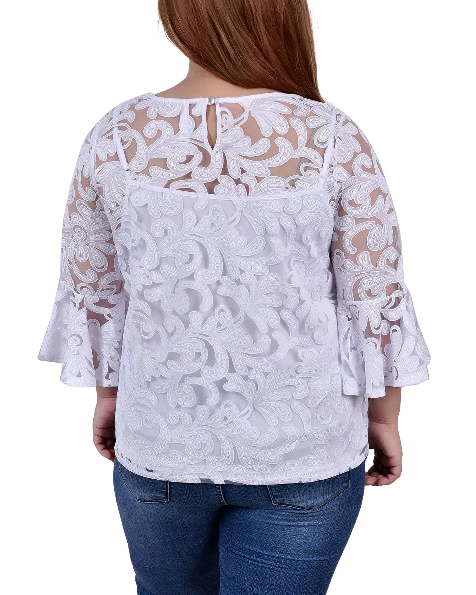 Blouse 3/4 manches transparentes grande taille avec débardeur assorti