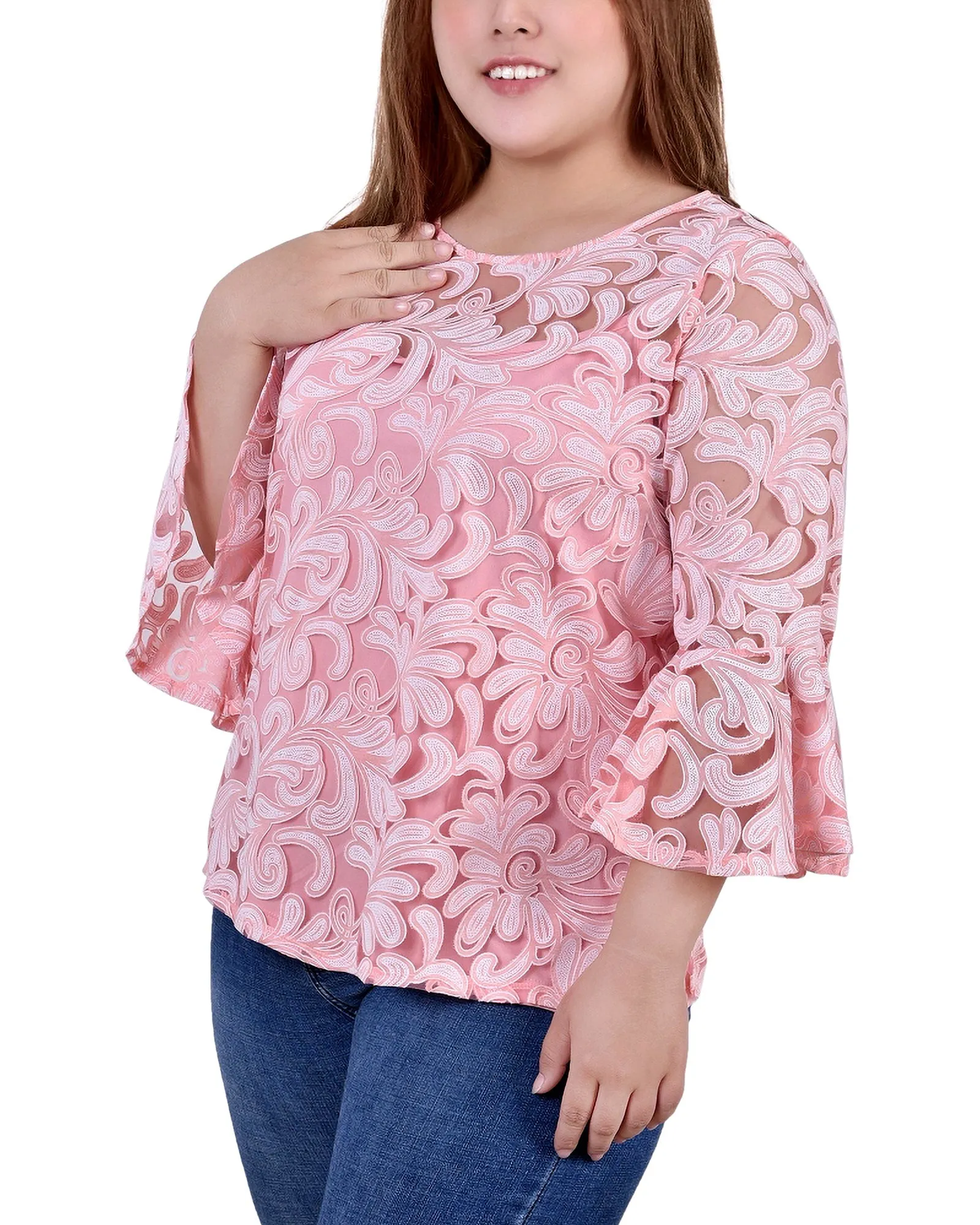 Blouse 3/4 manches transparentes grande taille avec débardeur assorti