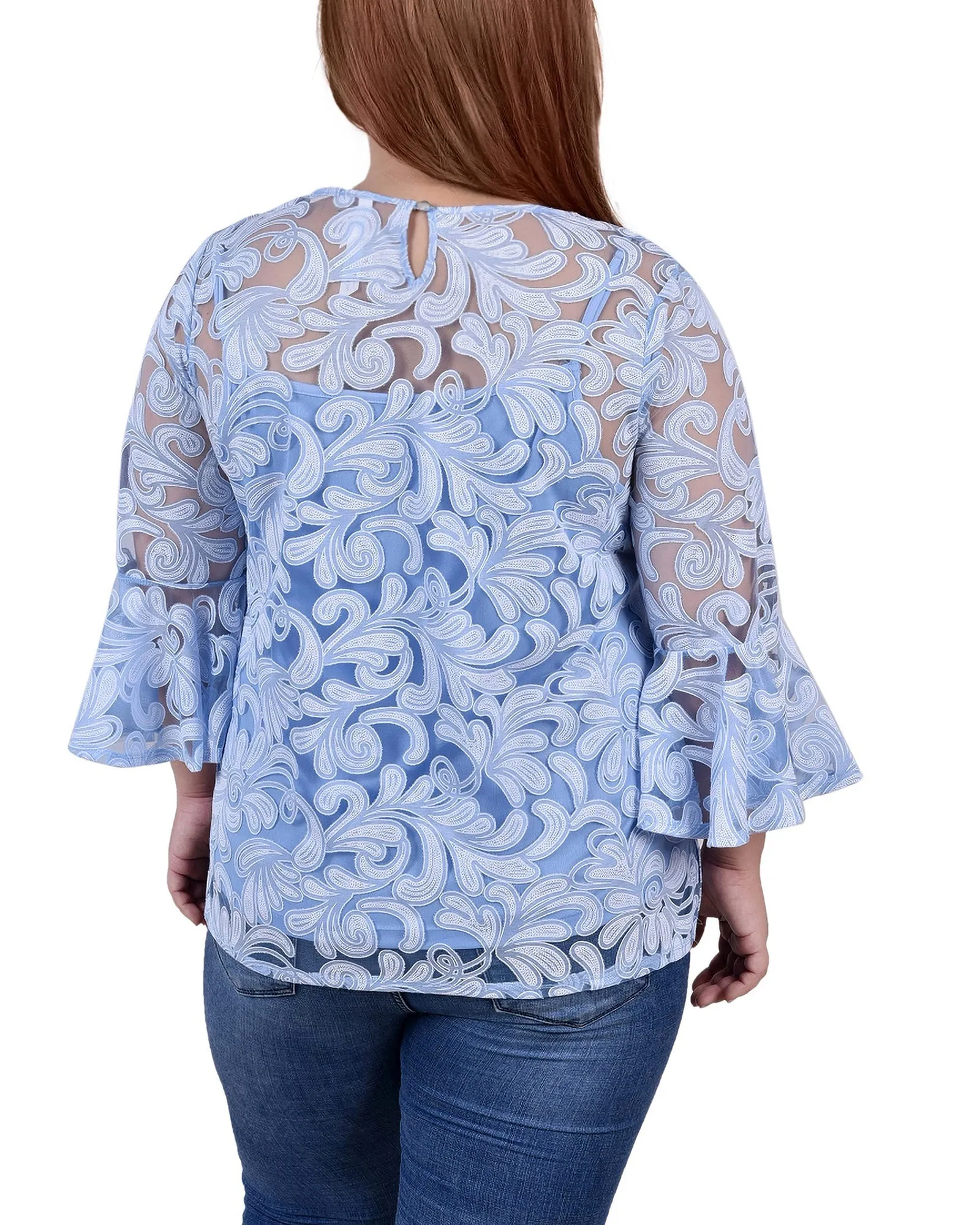 Blouse 3/4 manches transparentes grande taille avec débardeur assorti