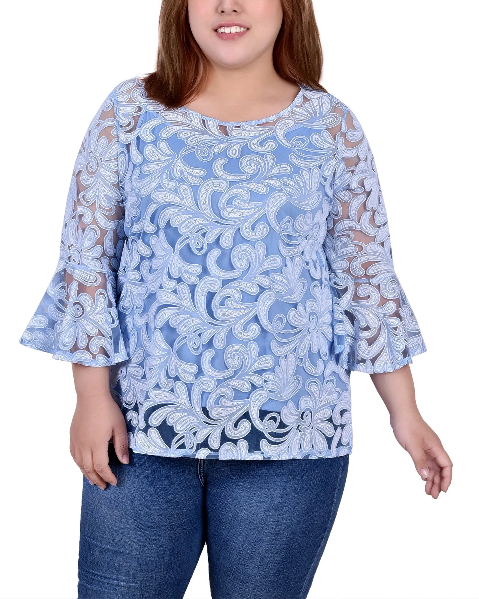 Blouse 3/4 manches transparentes grande taille avec débardeur assorti