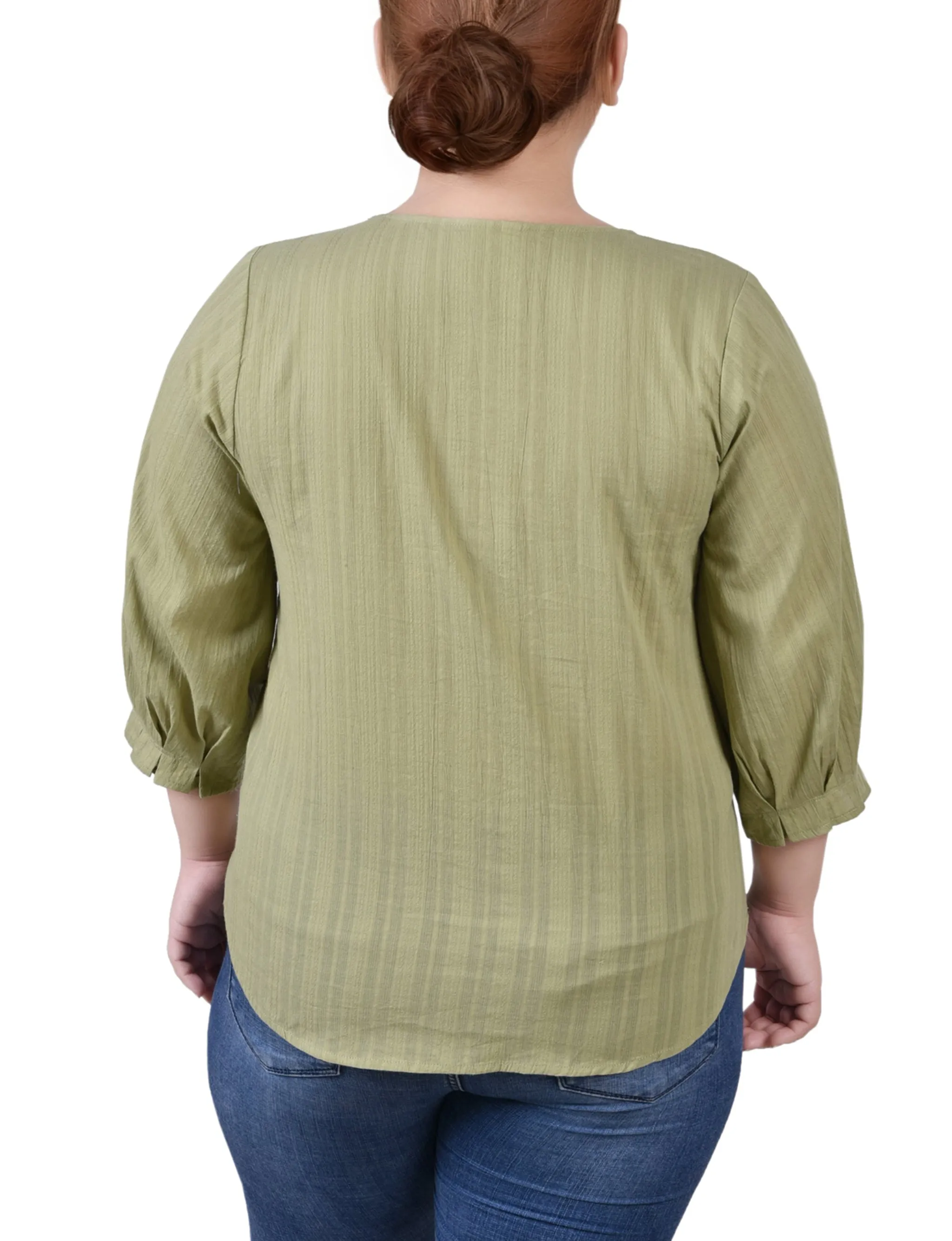 Blouse en jacquard à boutonnage taille plus avec manches 3/4