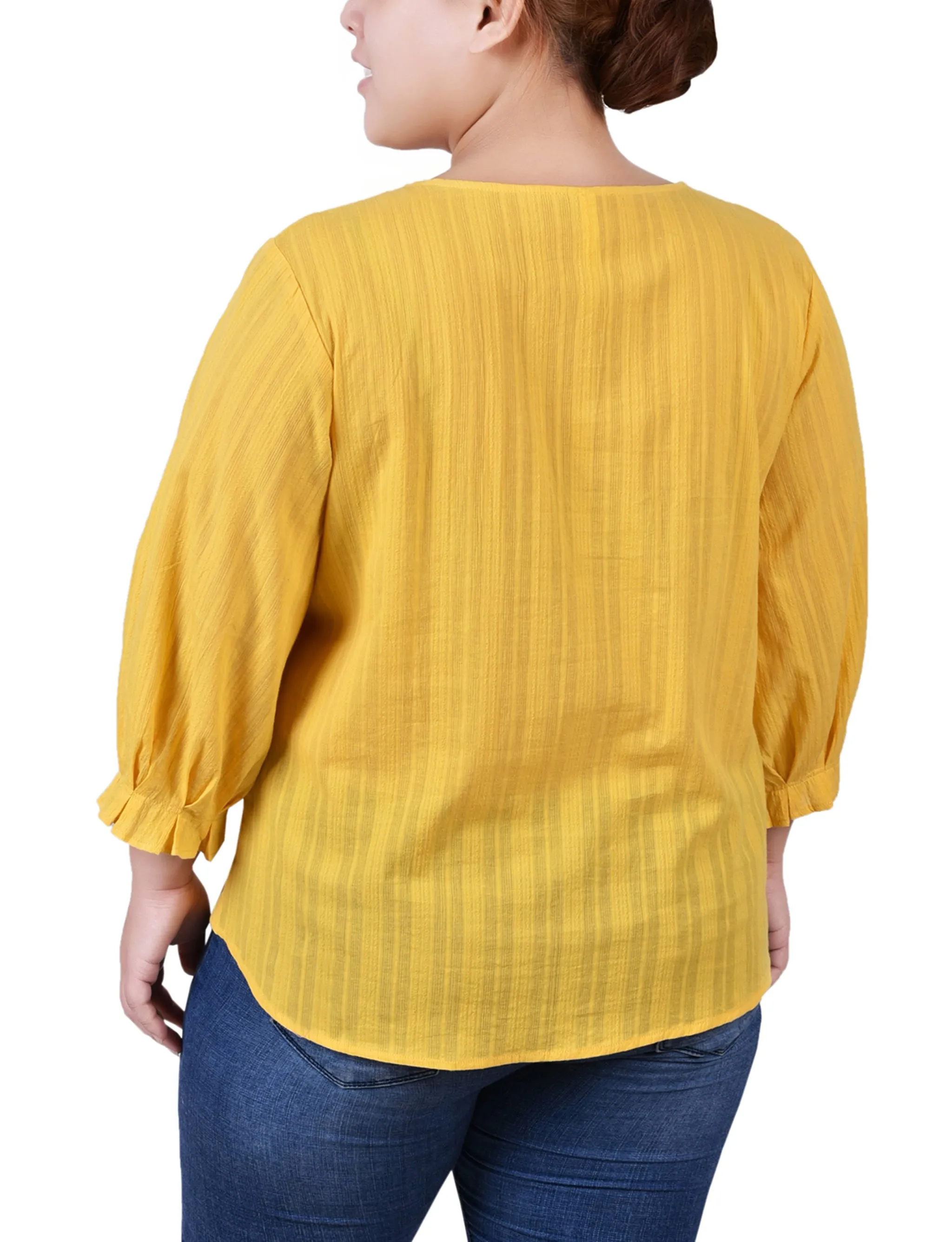 Blouse en jacquard à boutonnage taille plus avec manches 3/4