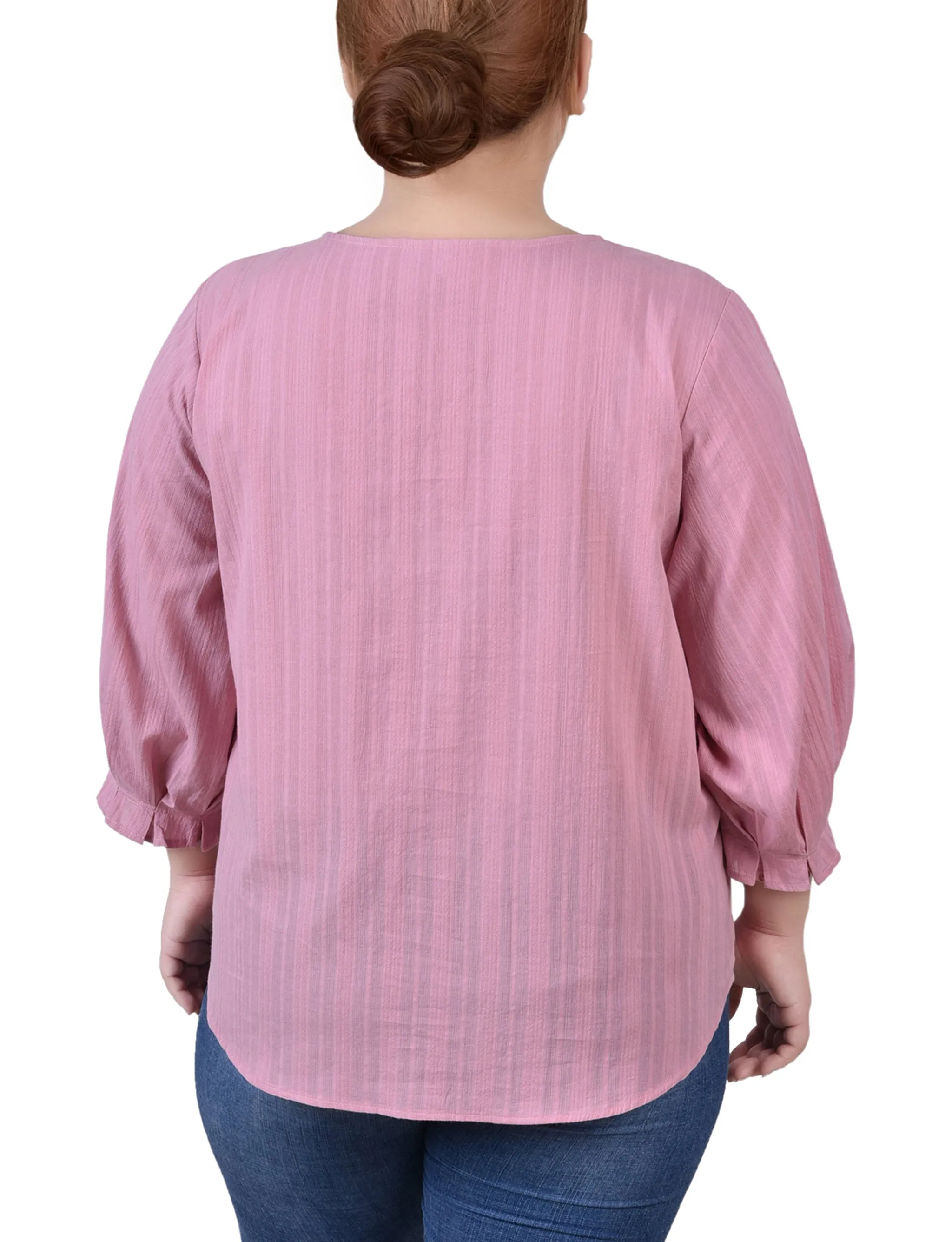 Blouse en jacquard à boutonnage taille plus avec manches 3/4
