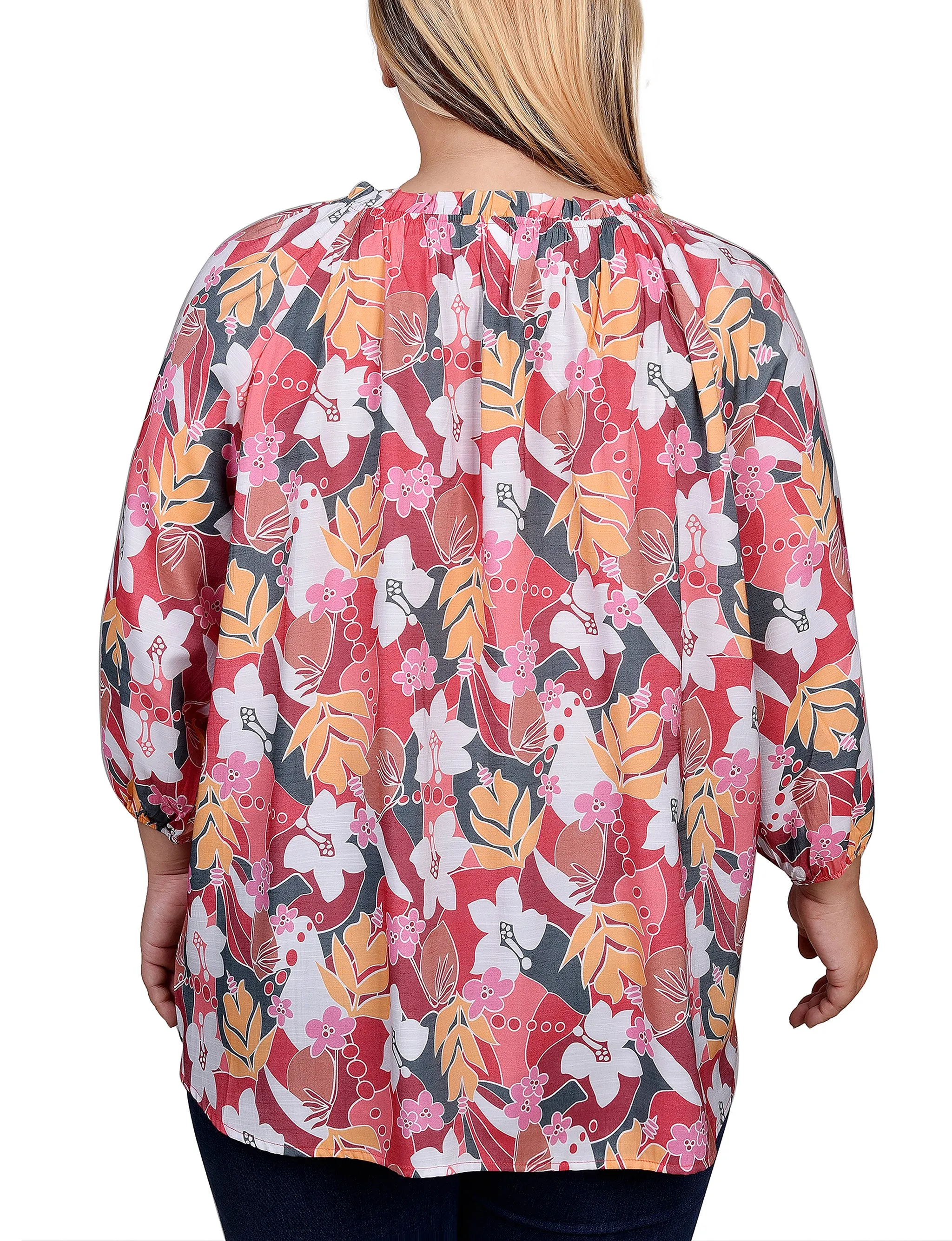 Blouse taille plus à encolure coulissante avec manches 3/4