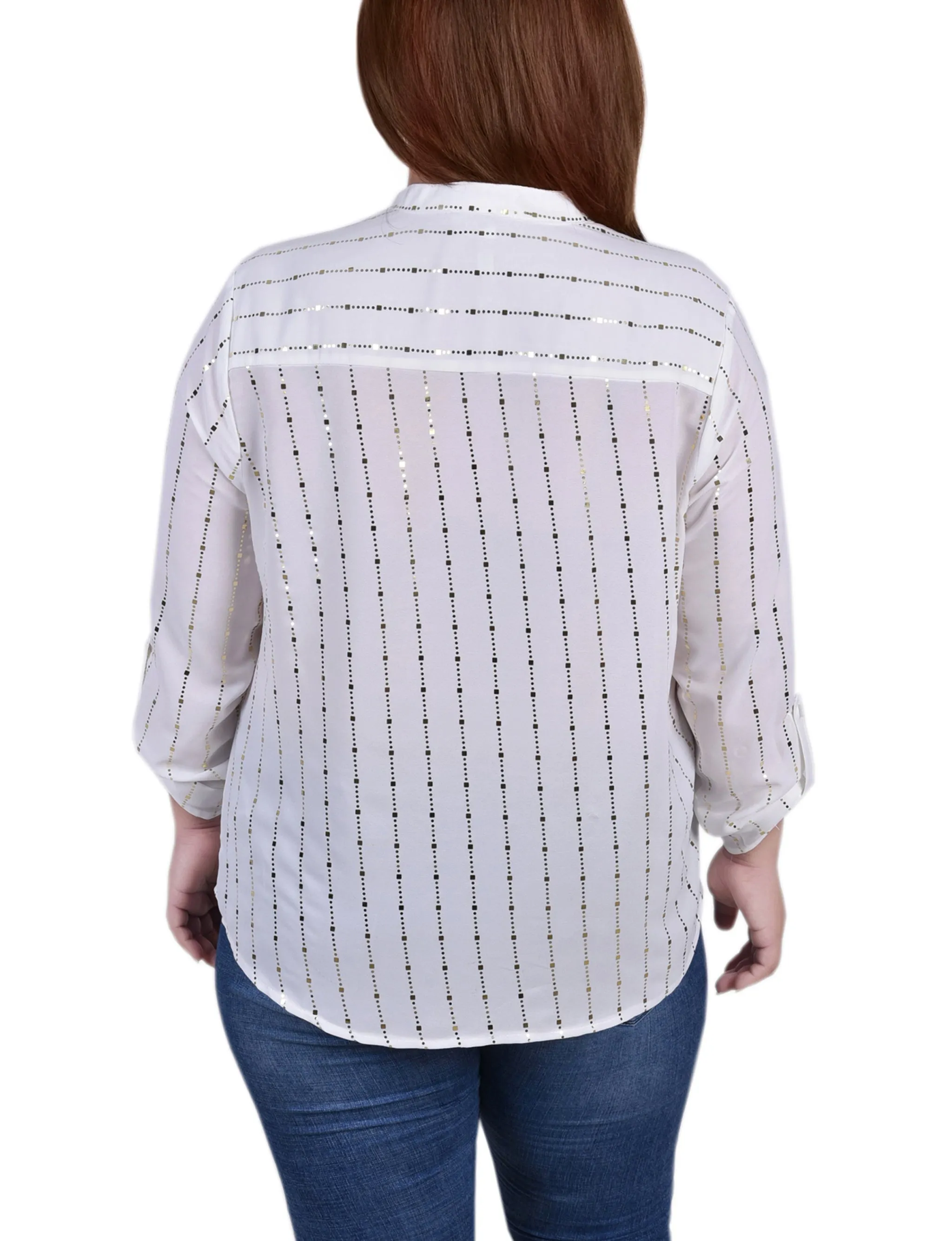 Blouse taille plus à manches 3/4 avec ourlet roulé et détails métalliques