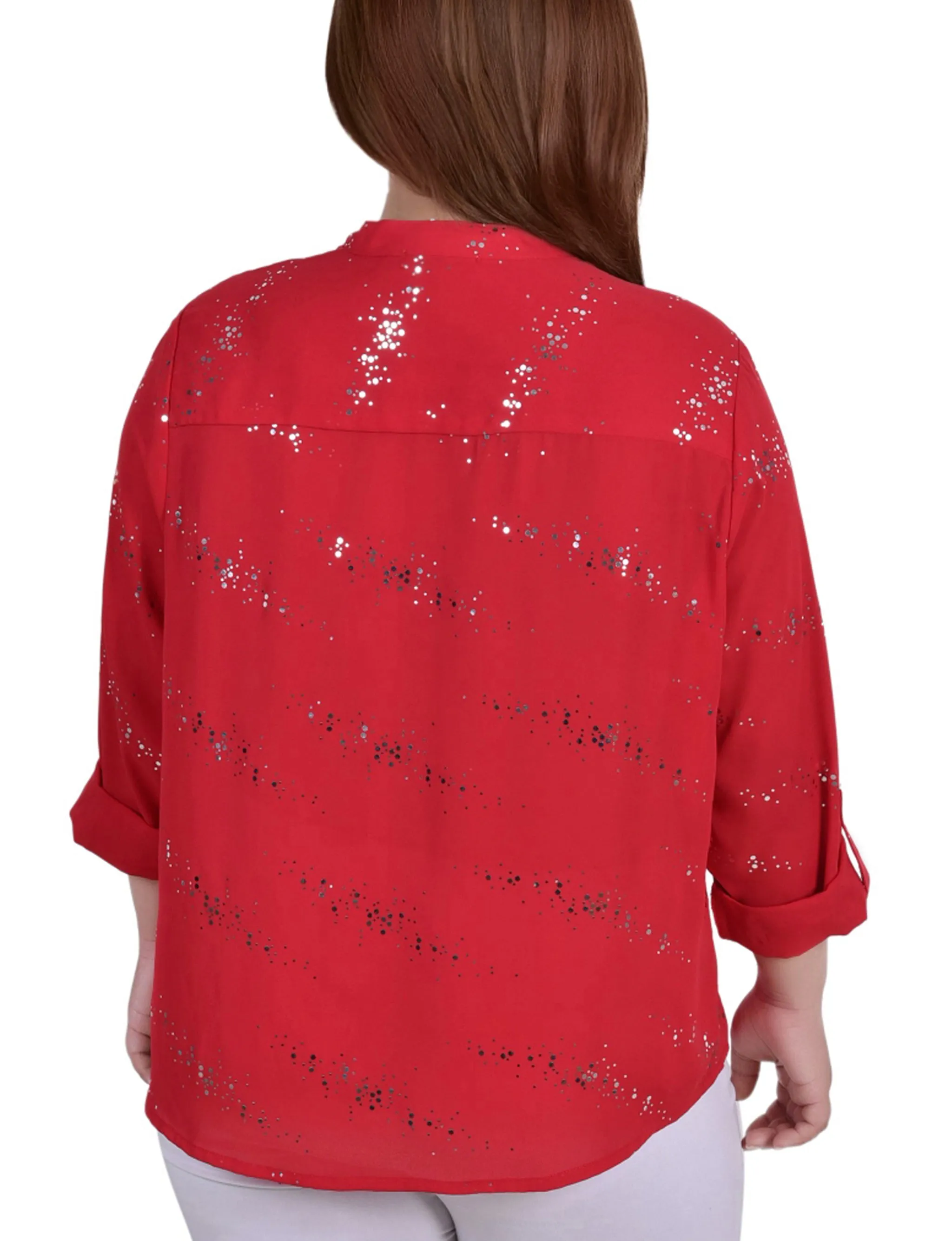 Blouse taille plus à manches 3/4 avec ourlet roulé et détails métalliques