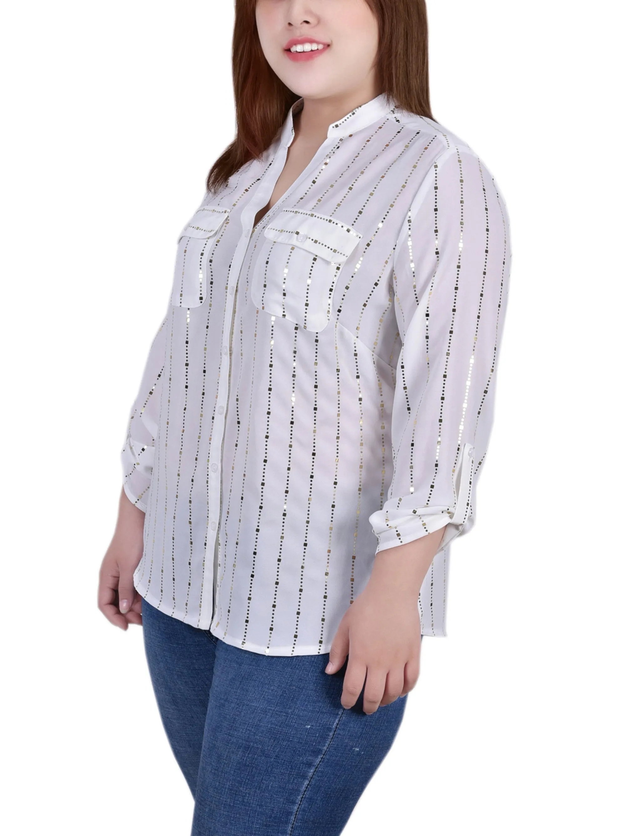 Blouse taille plus à manches 3/4 avec ourlet roulé et détails métalliques