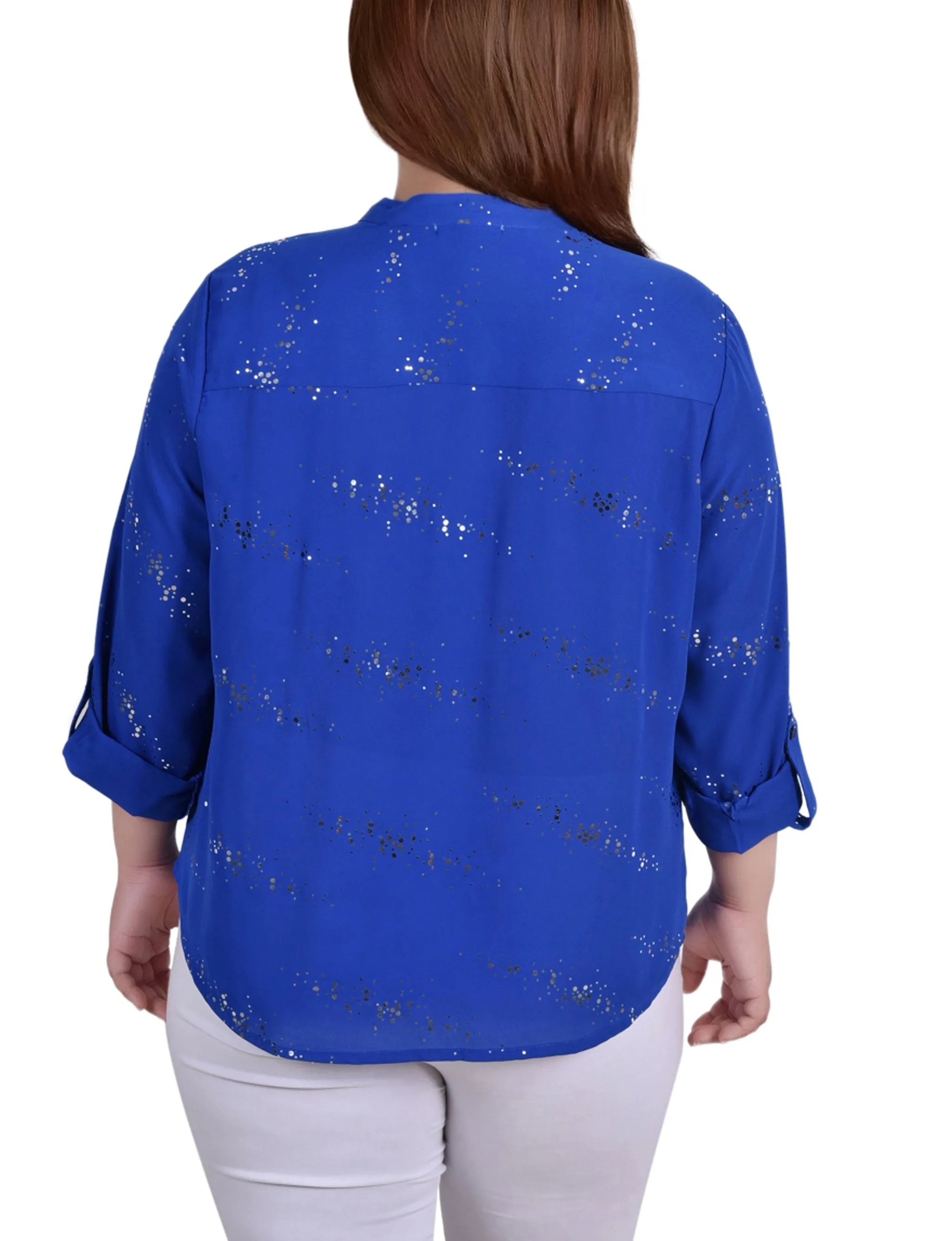 Blouse taille plus à manches 3/4 avec ourlet roulé et détails métalliques