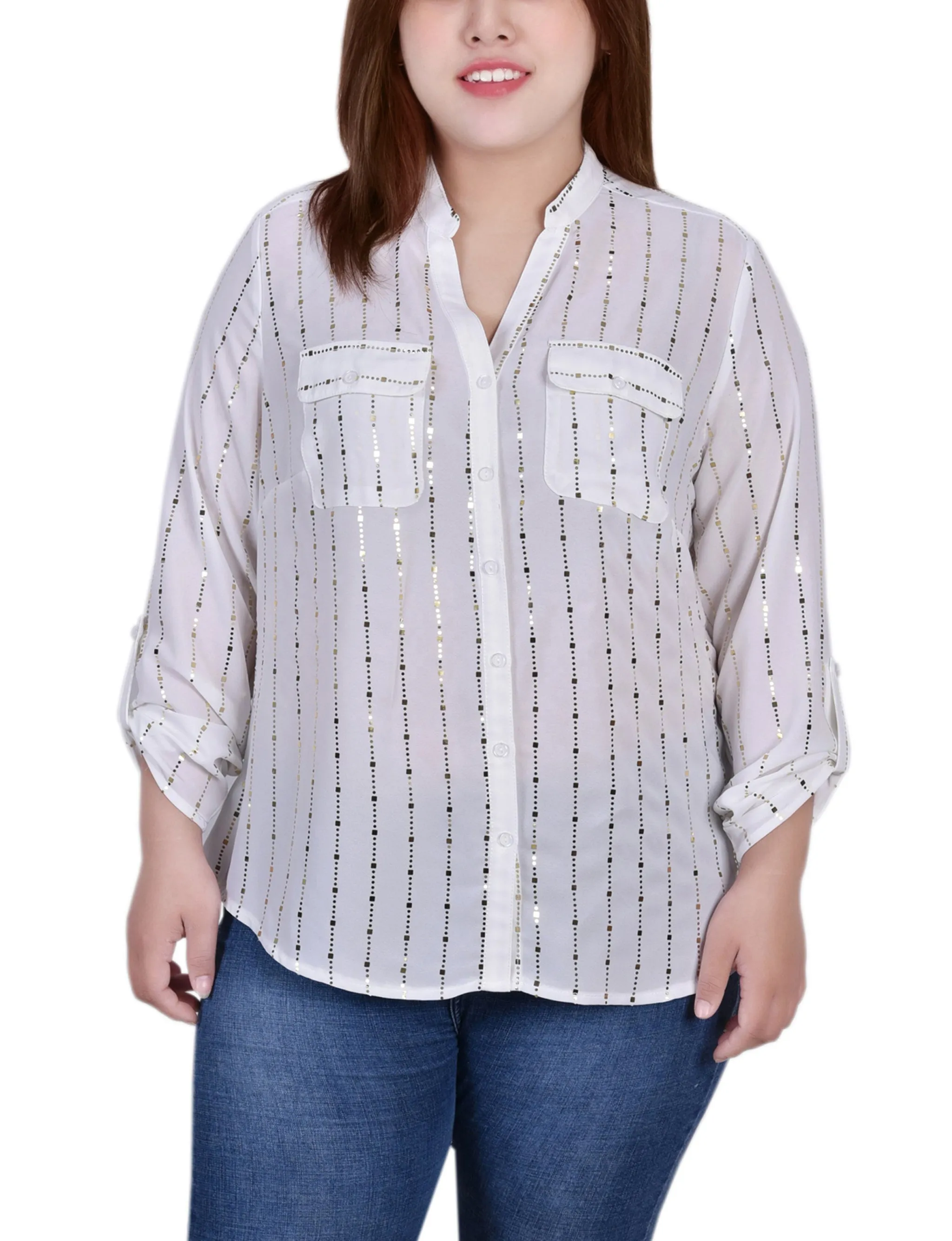 Blouse taille plus à manches 3/4 avec ourlet roulé et détails métalliques