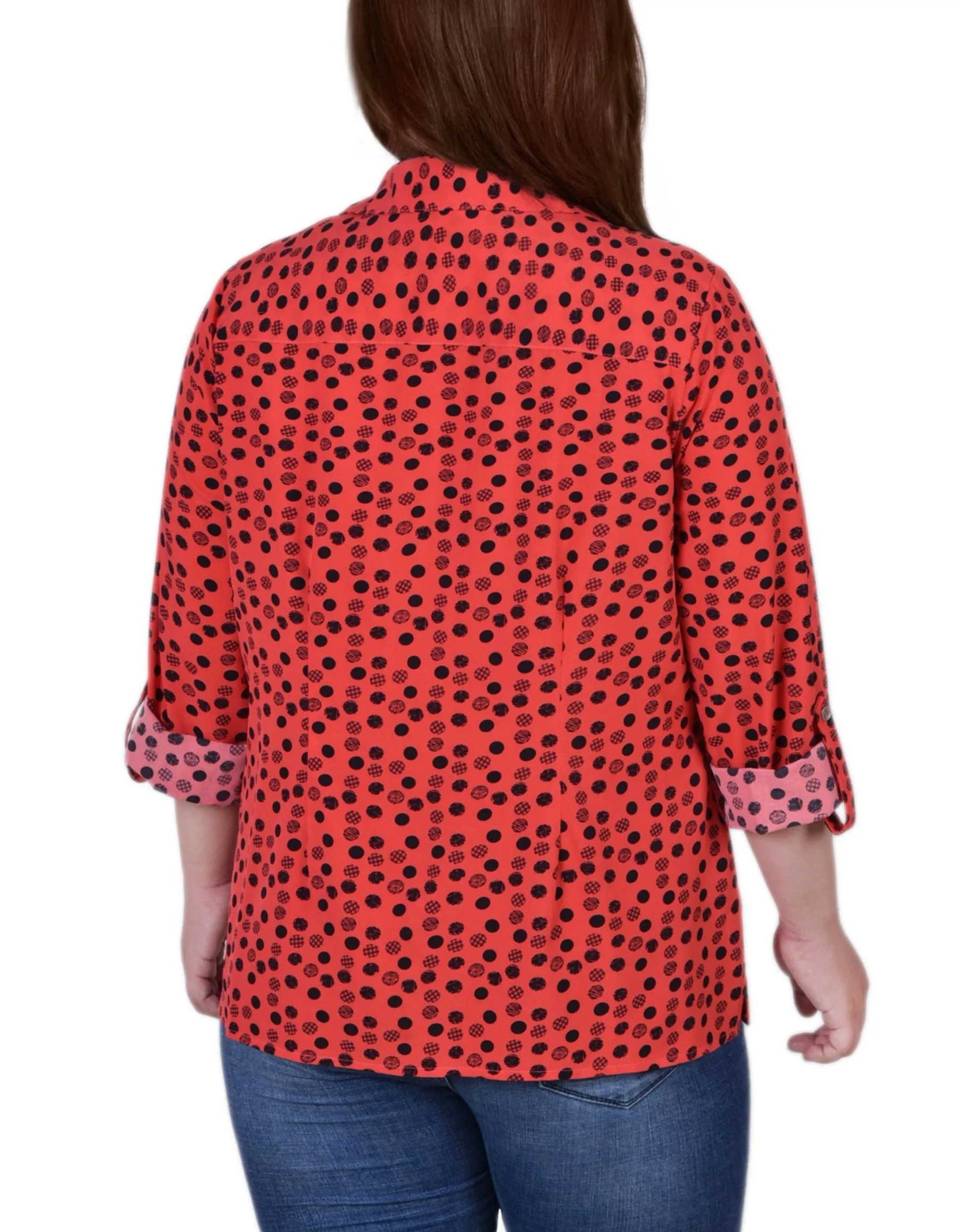 Blouse grande taille à col cassé avec manches 3/4 et ourlet roulé