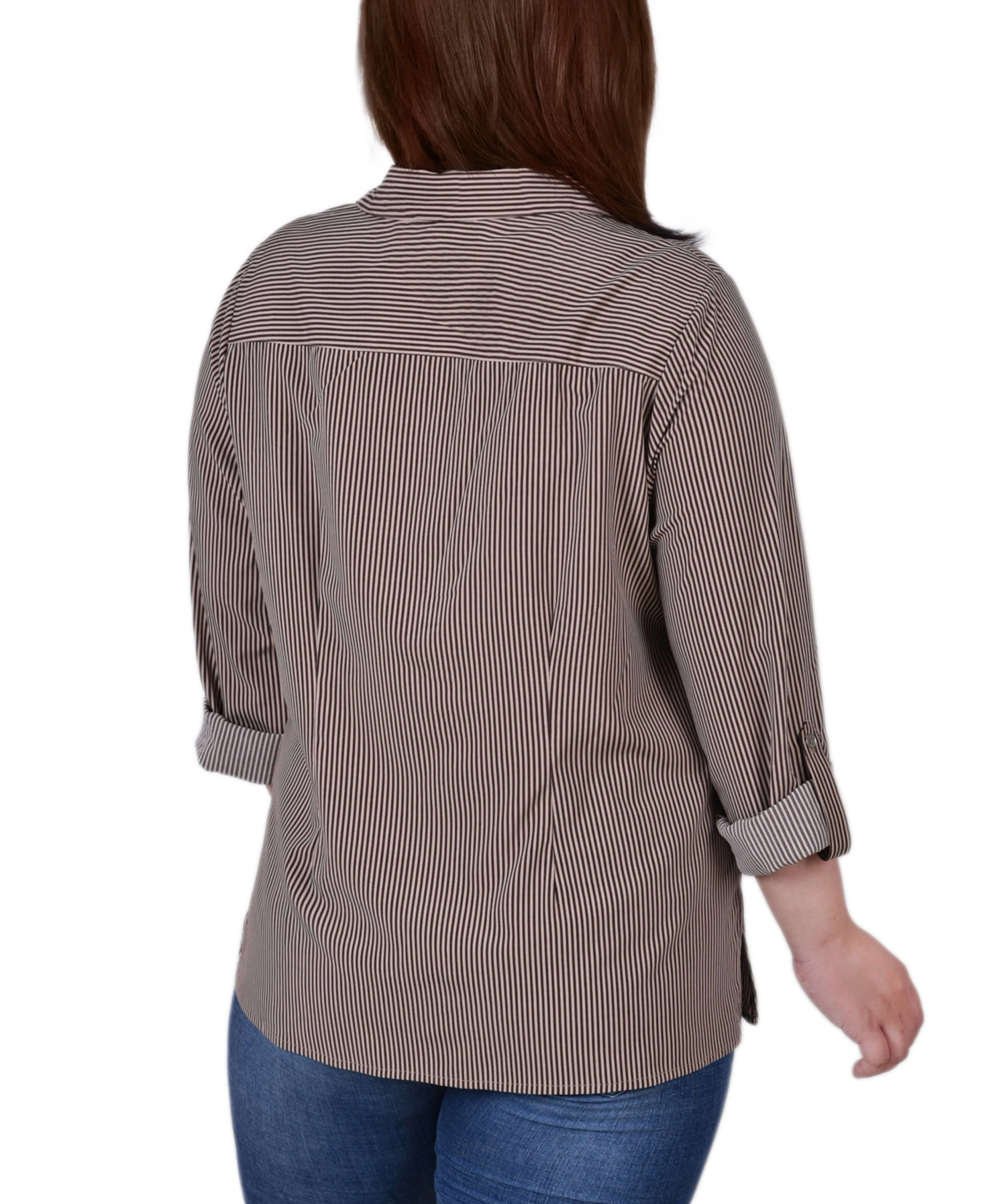 Blouse grande taille à col cassé avec manches 3/4 et ourlet roulé