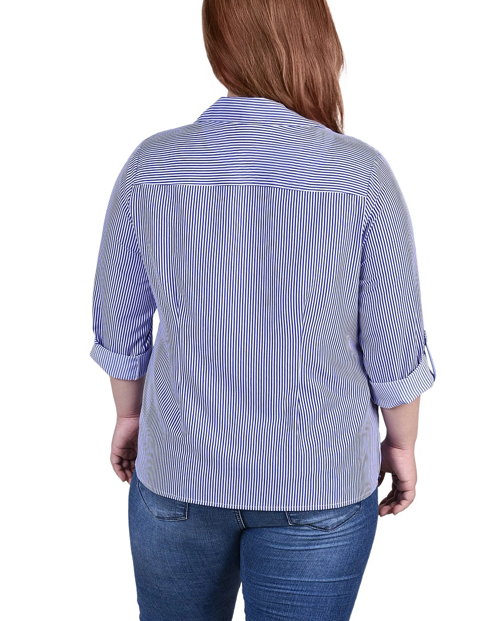 Blouse grande taille à col cassé avec manches 3/4 et ourlet roulé