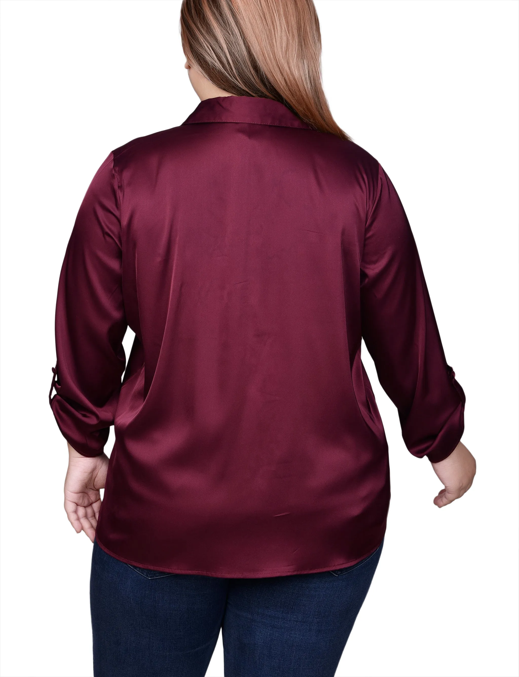 Blouse en satin à manches 3/4 avec boutons pression pour grande taille