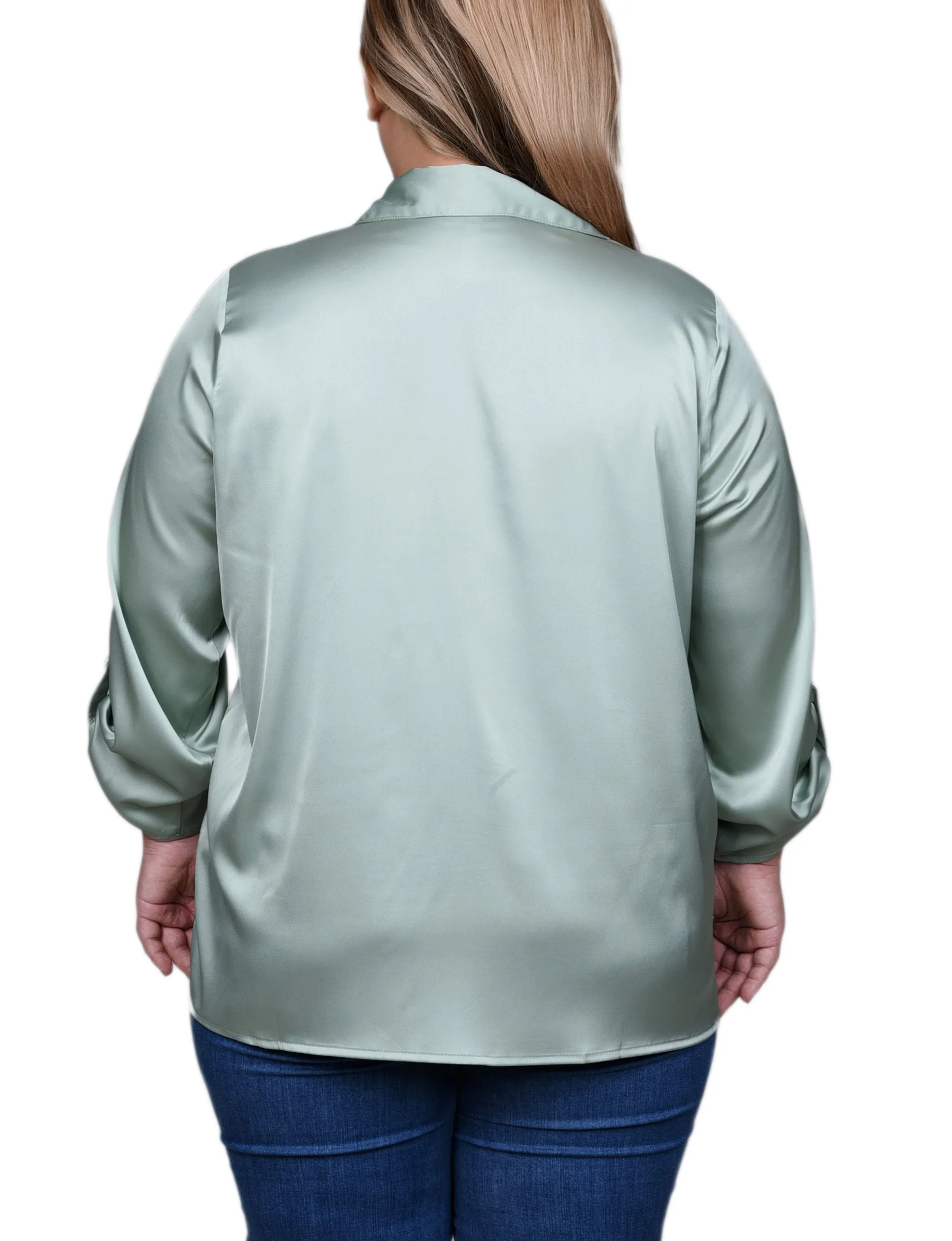 Blouse en satin à manches 3/4 avec boutons pression pour grande taille