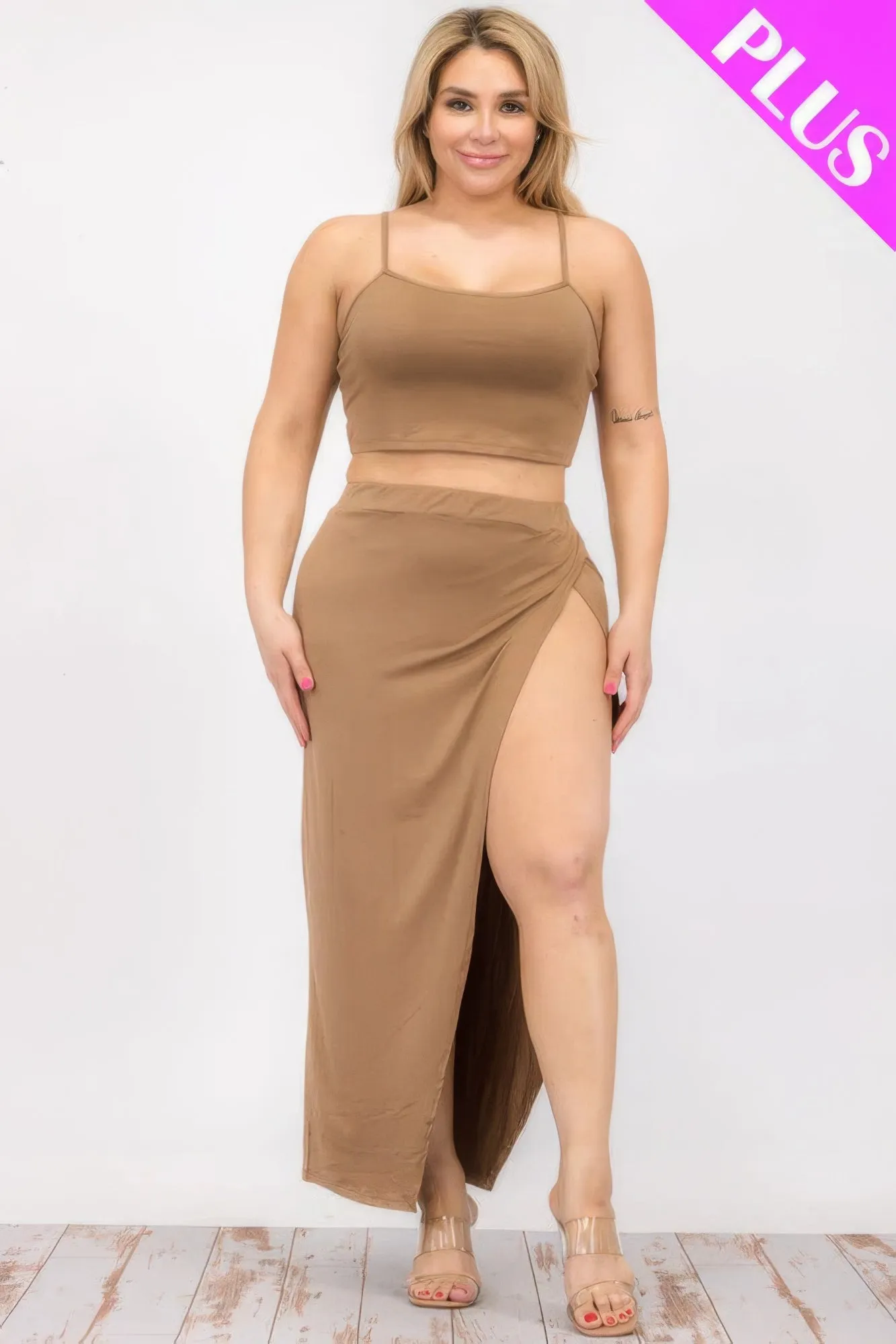 Ensemble Cami Crop Grande Taille & Jupe Longue Fendue à la Cuisse