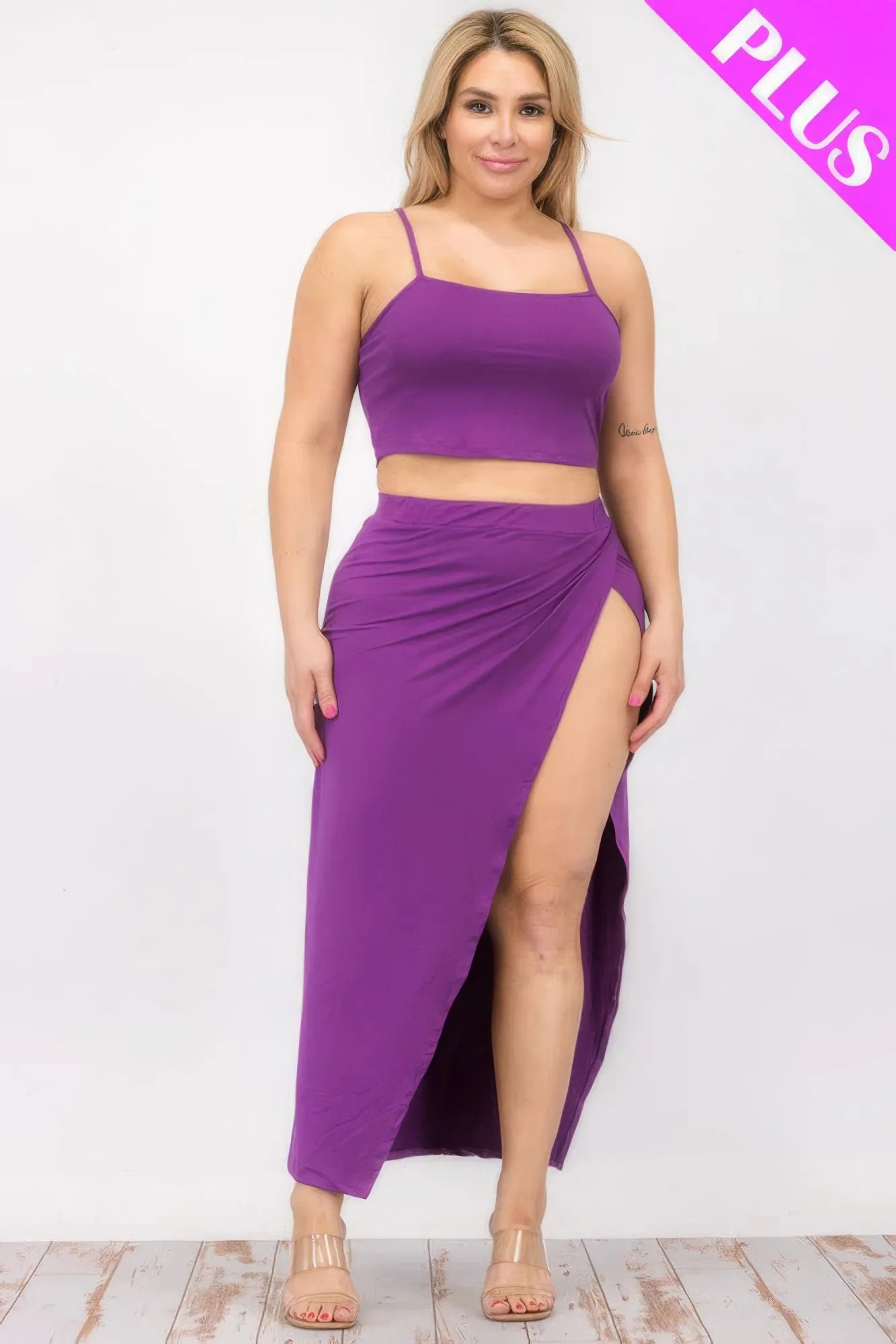 Ensemble Cami Crop Grande Taille & Jupe Longue Fendue à la Cuisse