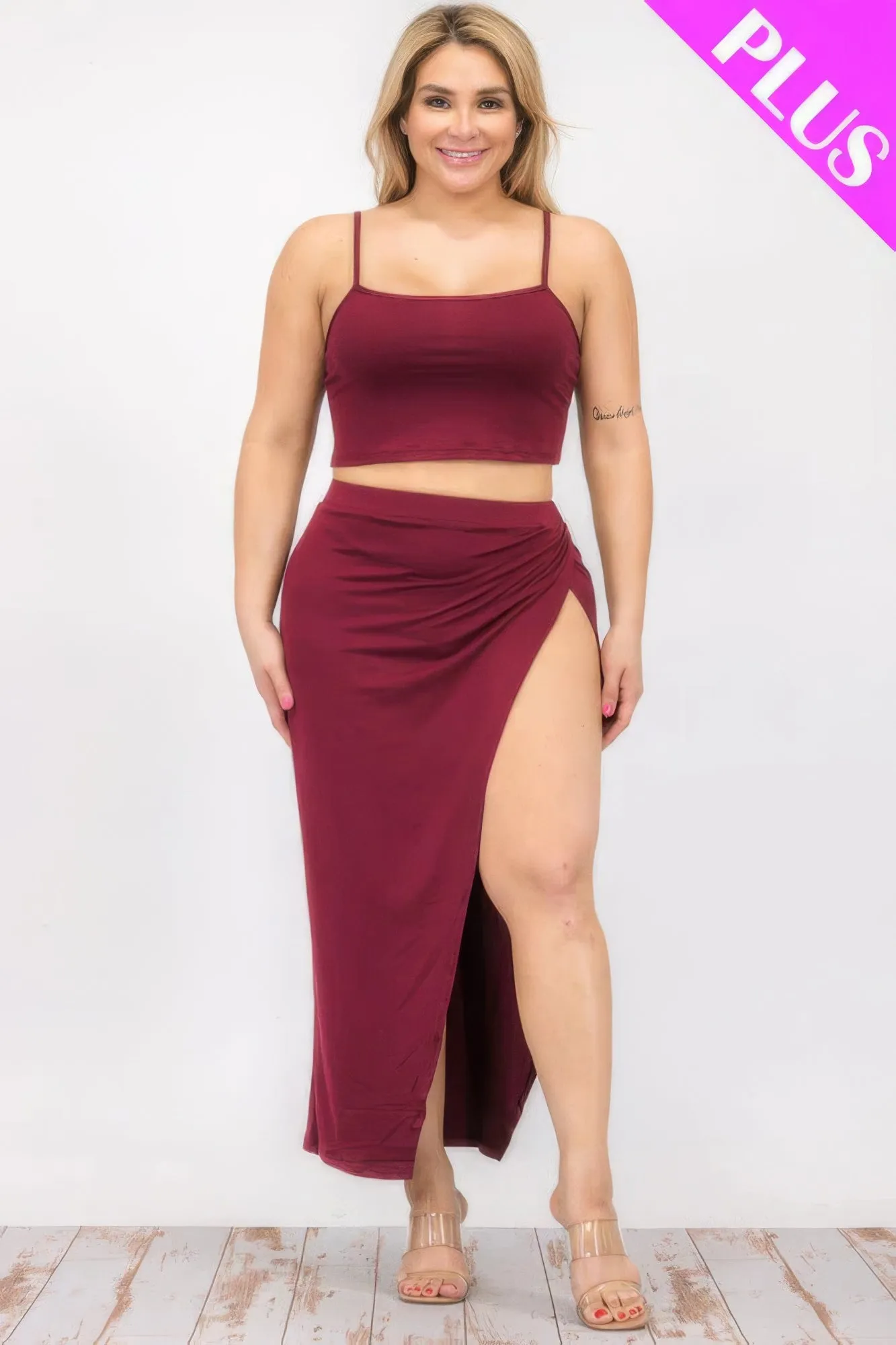 Ensemble Cami Crop Grande Taille & Jupe Longue Fendue à la Cuisse