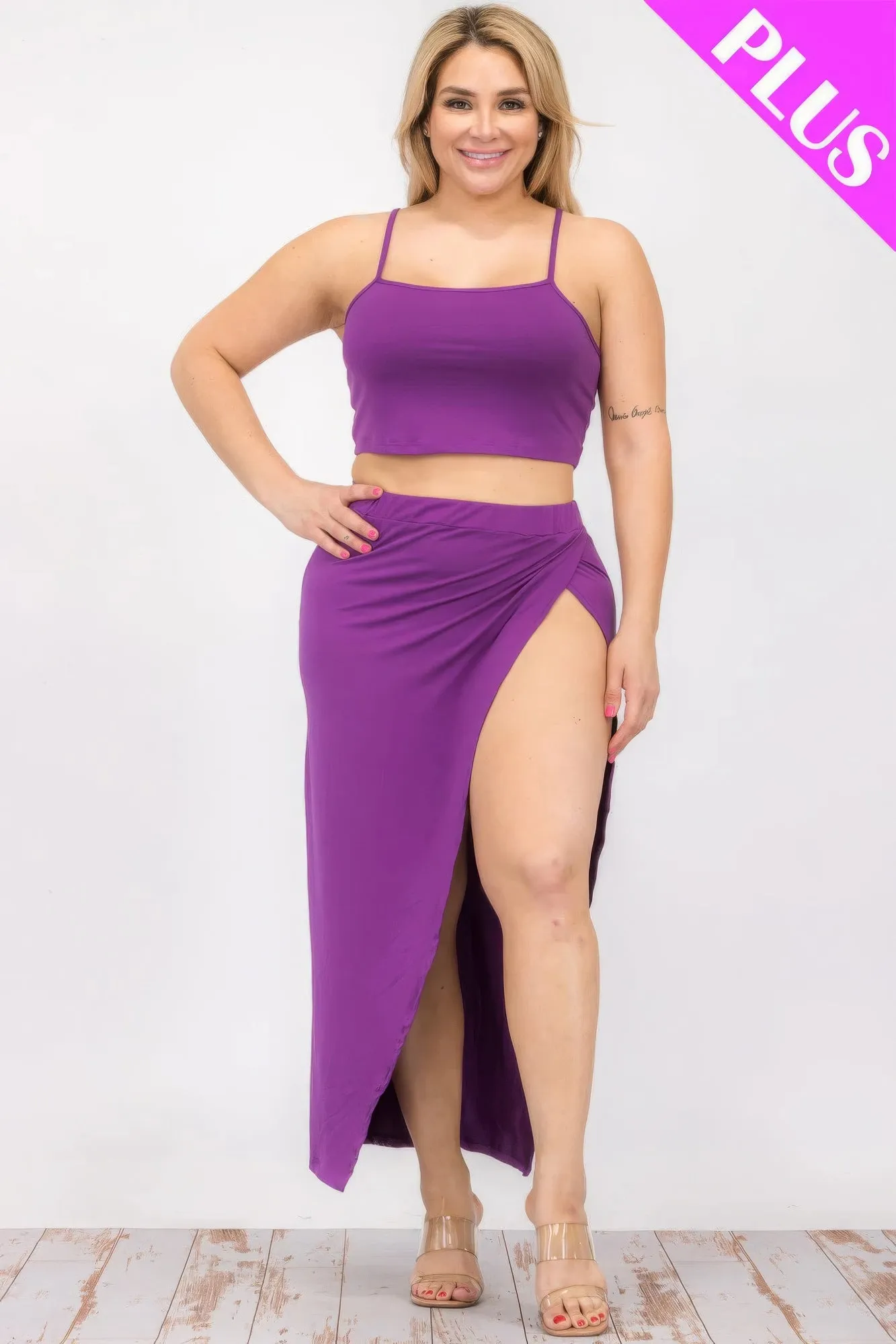 Ensemble Cami Crop Grande Taille & Jupe Longue Fendue à la Cuisse