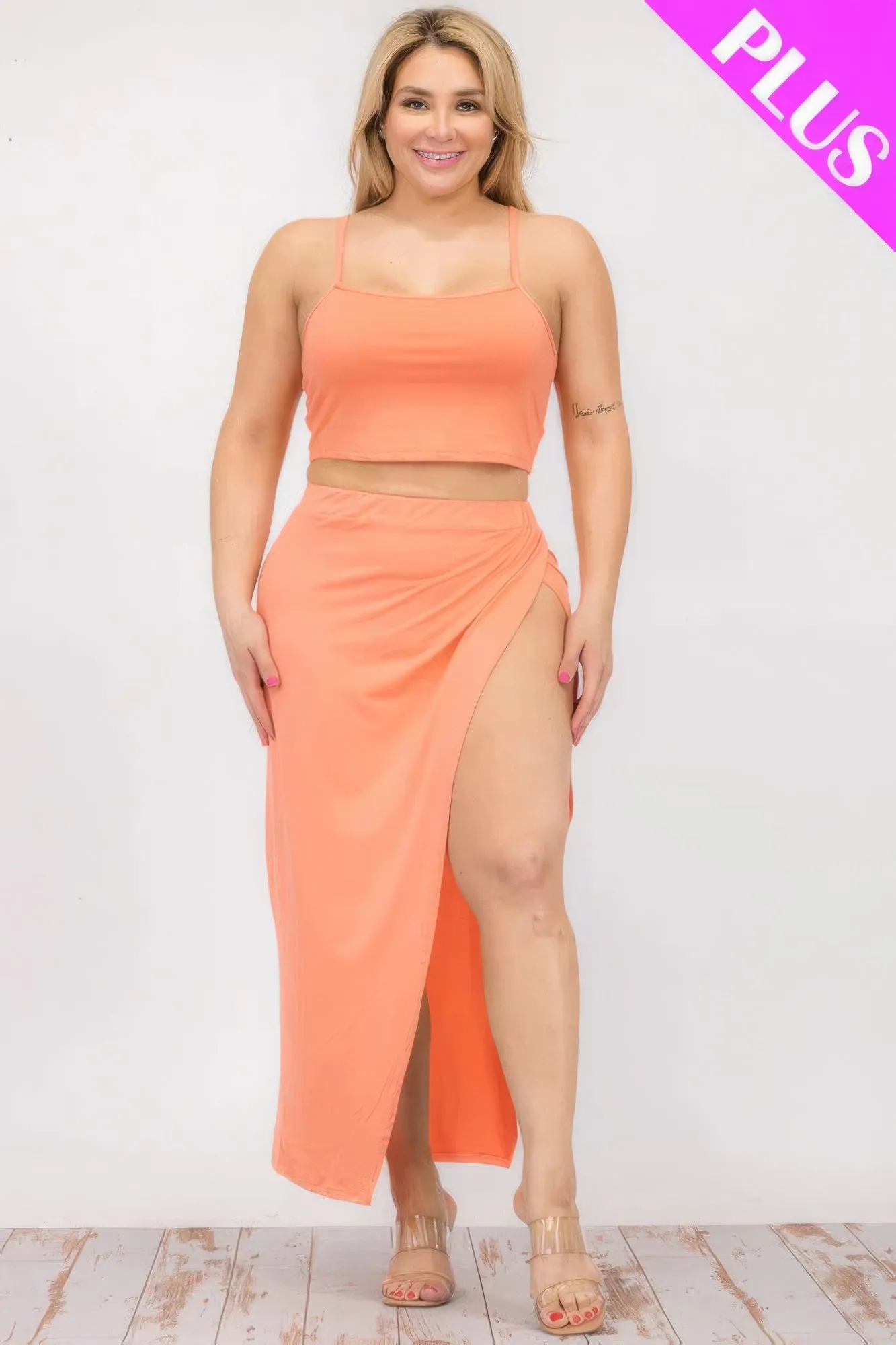 Ensemble Cami Crop Grande Taille & Jupe Longue Fendue à la Cuisse