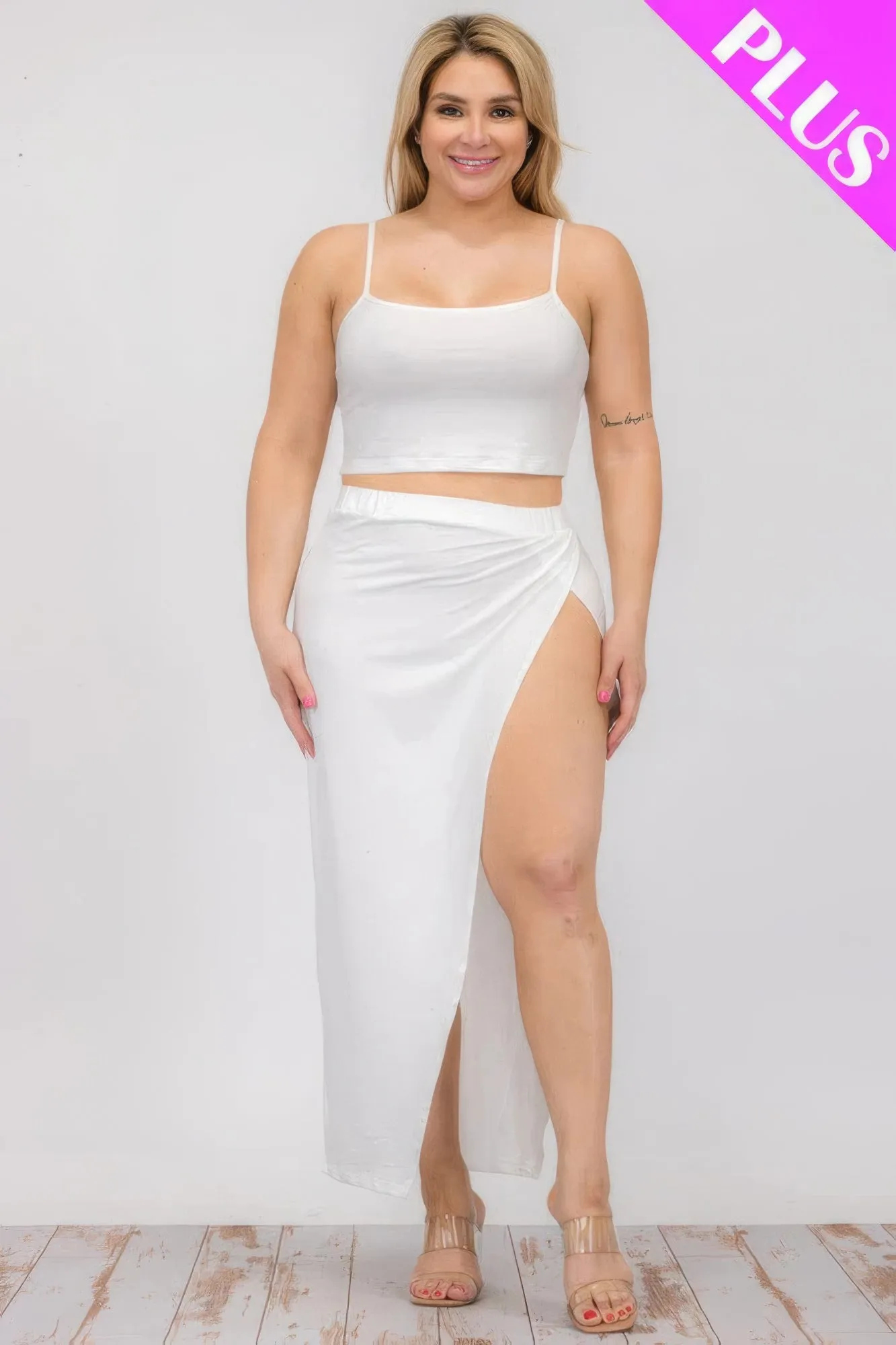 Ensemble Cami Crop Grande Taille & Jupe Longue Fendue à la Cuisse