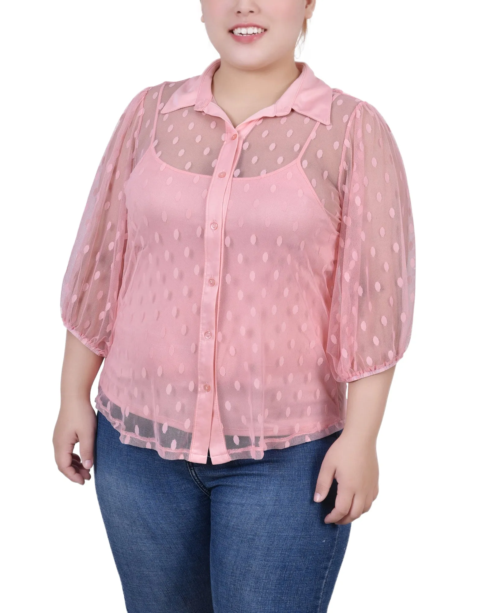 Blouse à manches trois-quarts taille plus avec motifs à clips et camisole