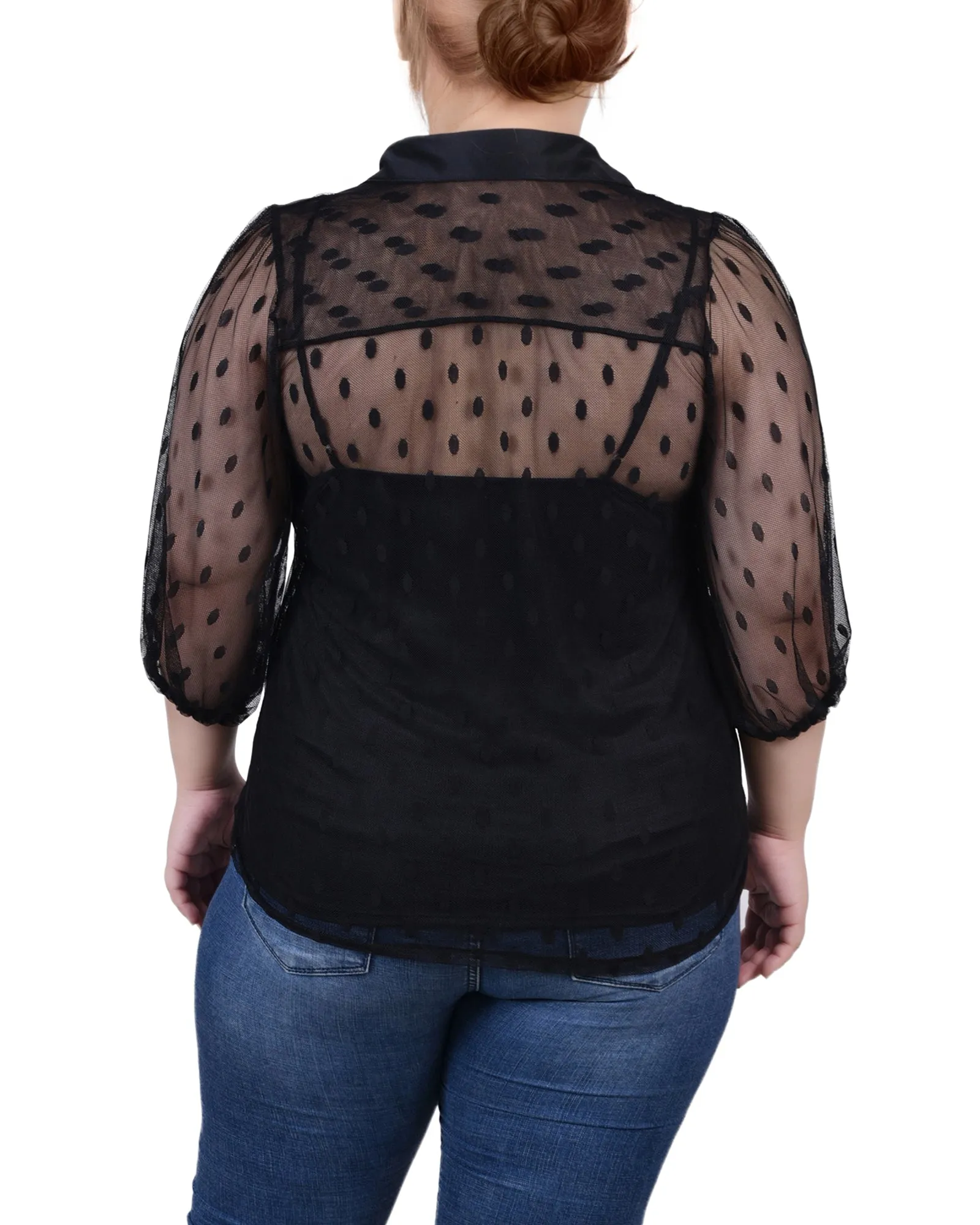 Blouse à manches trois-quarts taille plus avec motifs à clips et camisole