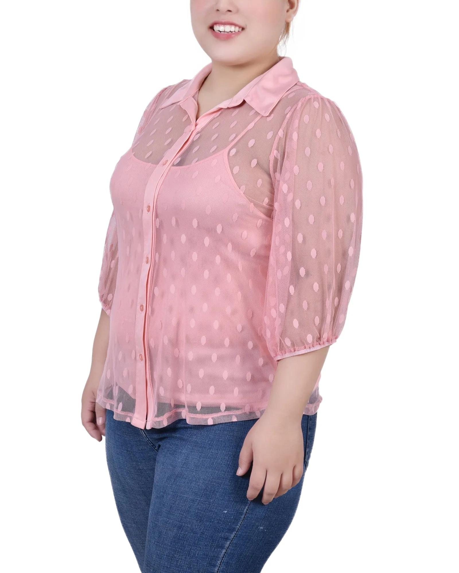 Blouse à manches trois-quarts taille plus avec motifs à clips et camisole