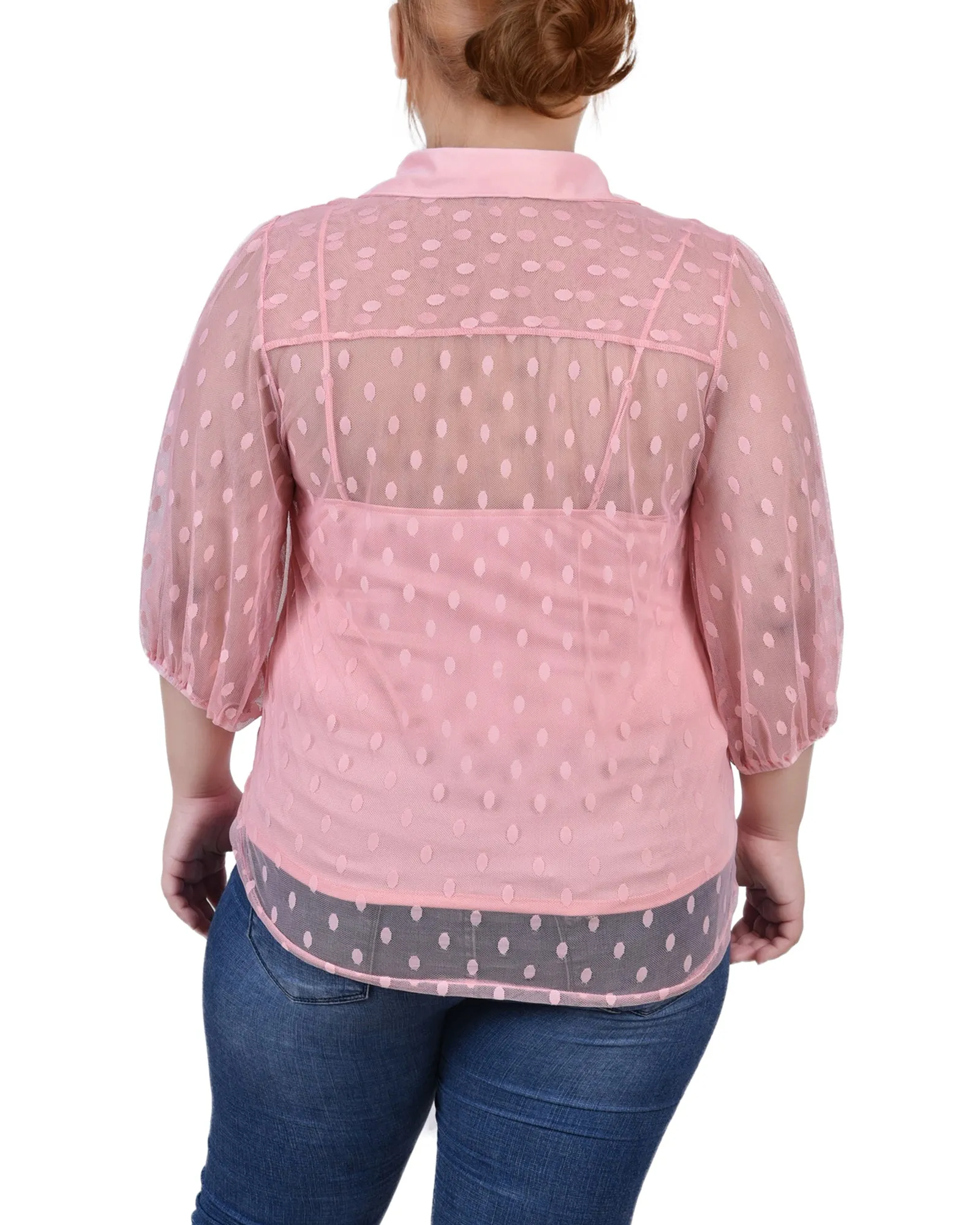 Blouse à manches trois-quarts taille plus avec motifs à clips et camisole