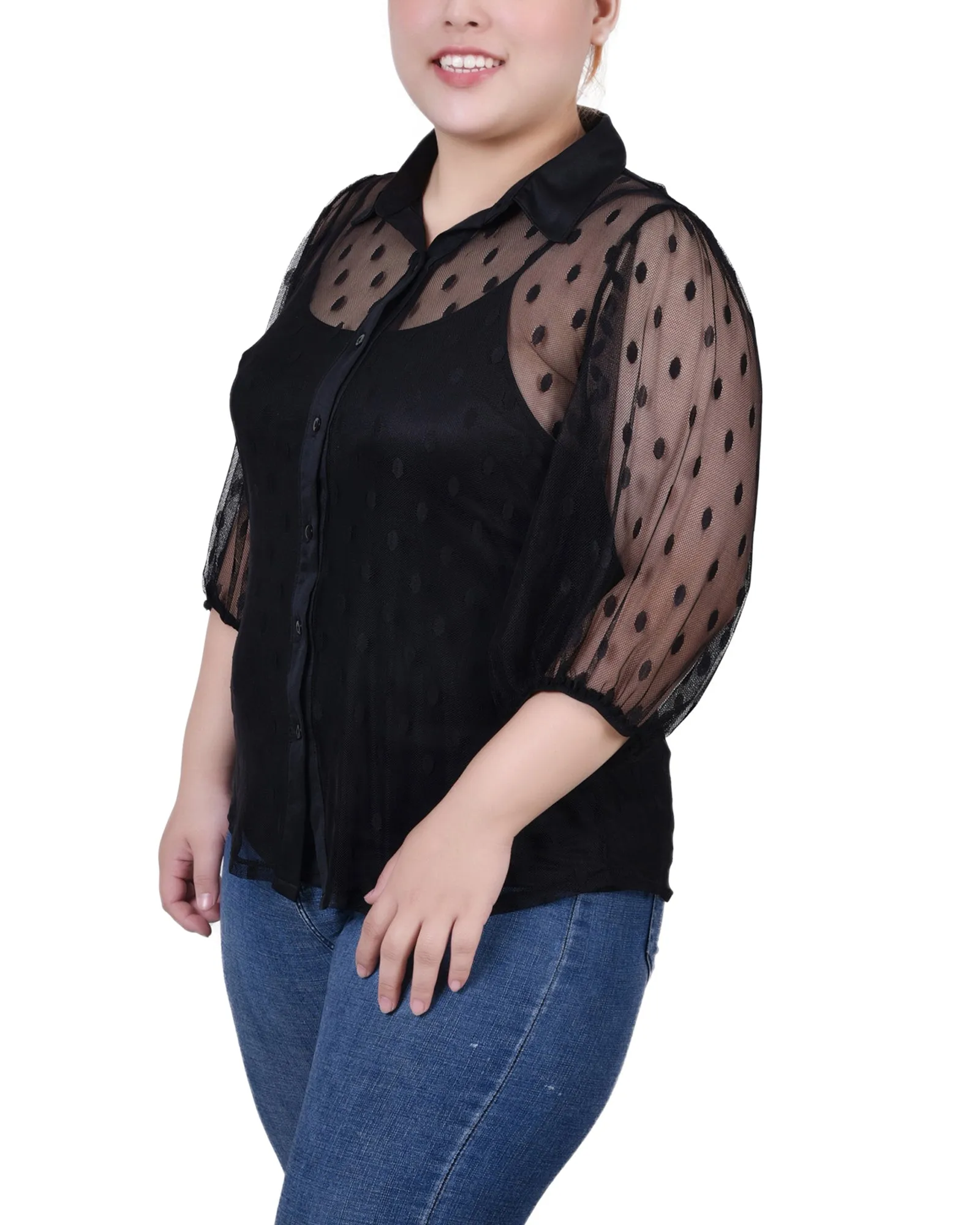 Blouse à manches trois-quarts taille plus avec motifs à clips et camisole