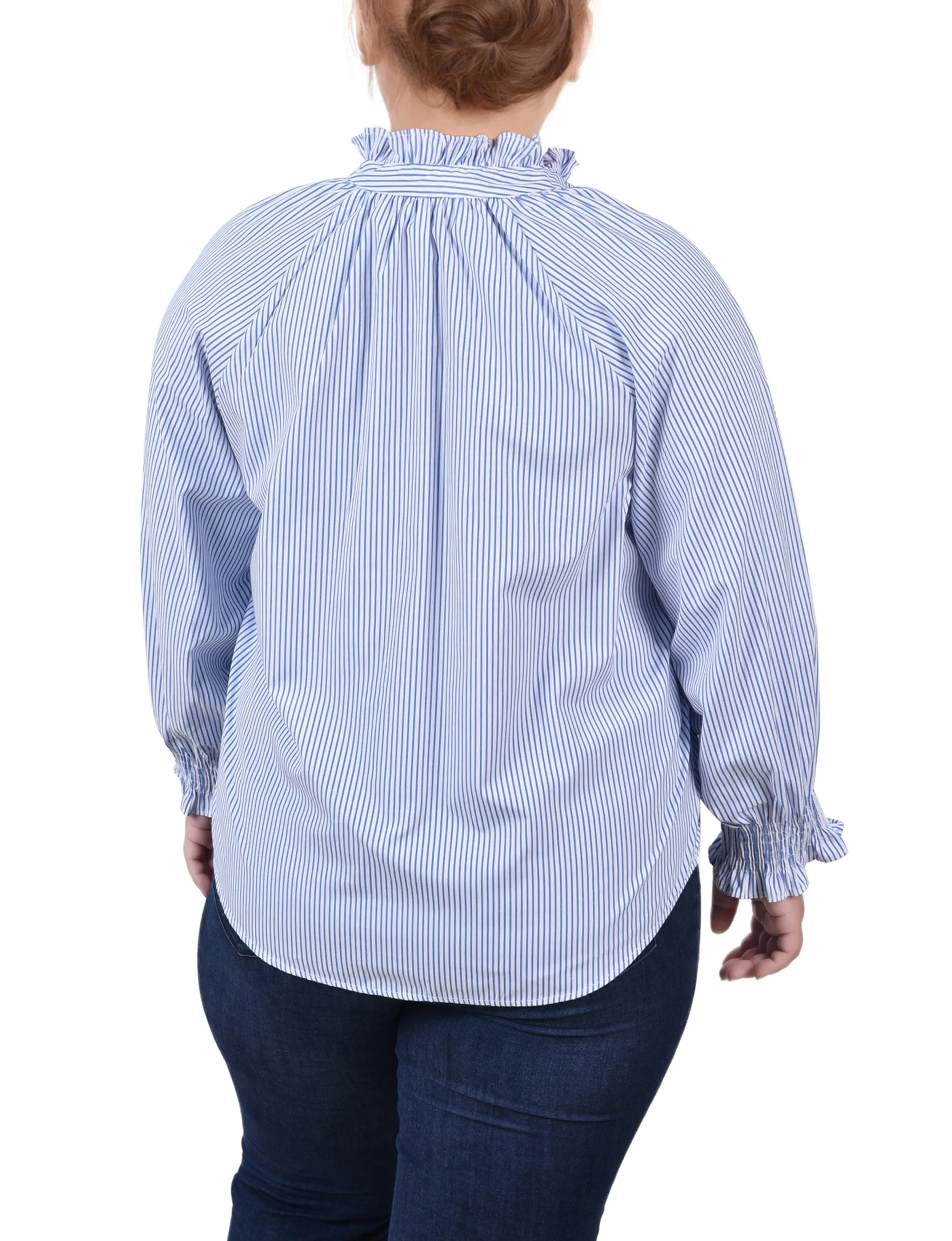 Blouse à boutonnage devant à manches longues pour grande taille