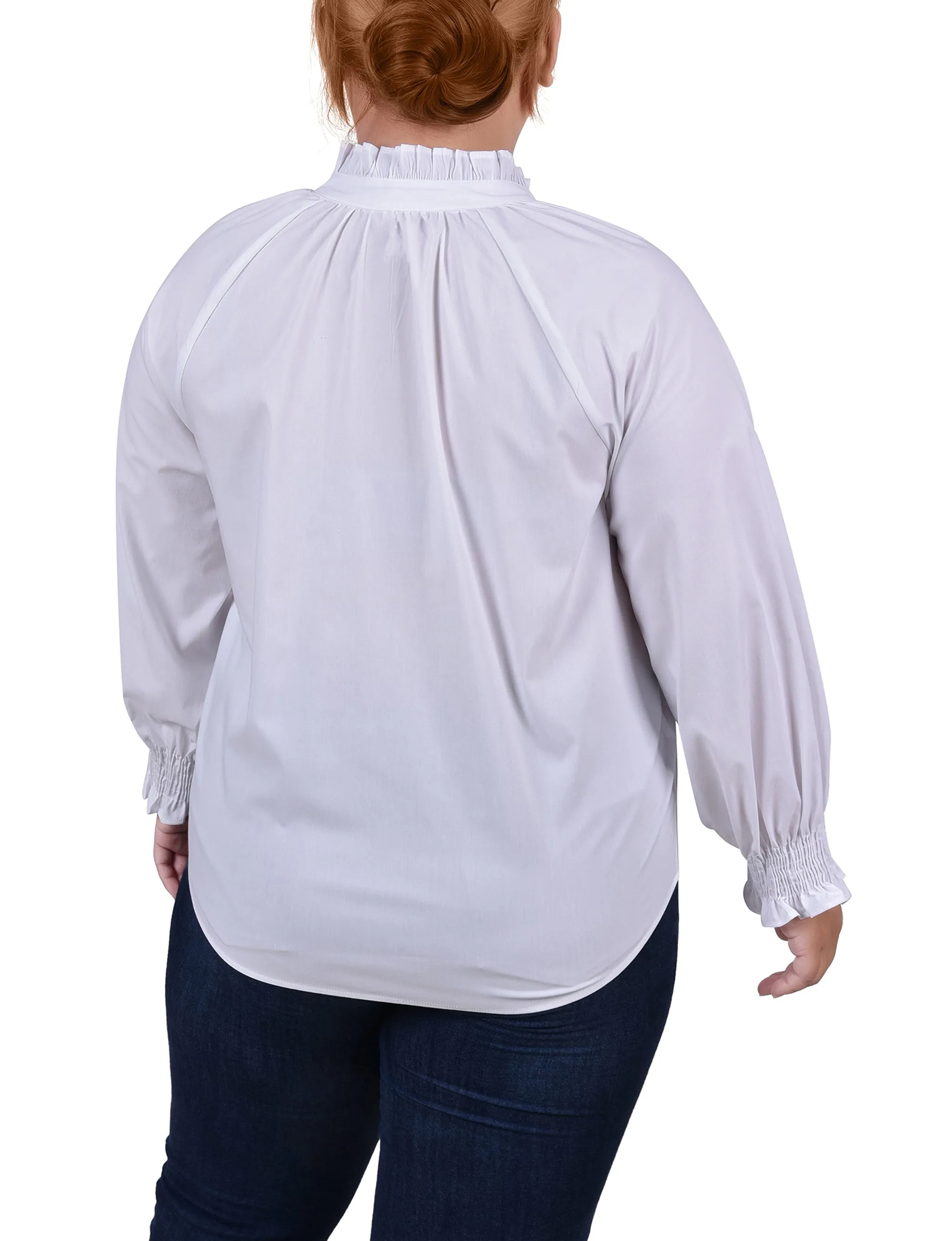 Blouse à boutonnage devant à manches longues pour grande taille