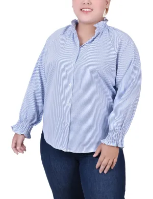 Plus Size Long Sleeve Button Front Blouse