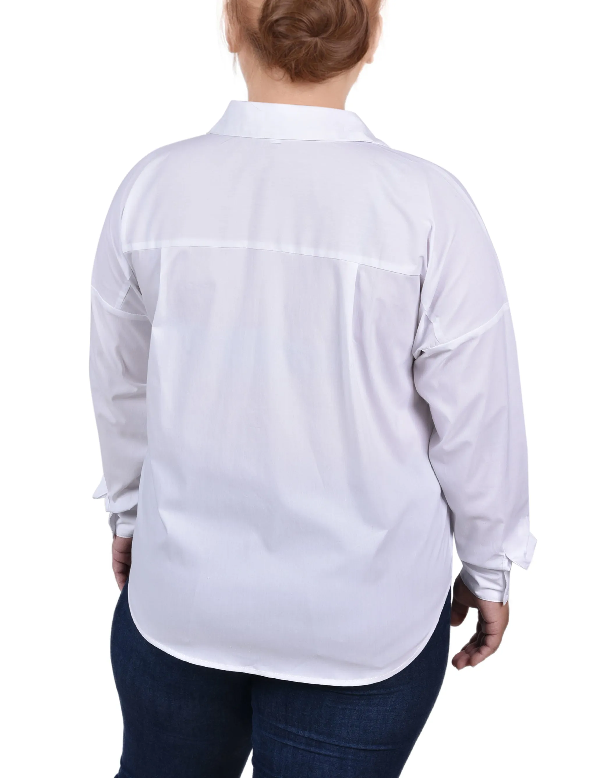 Blouse à manches longues pour grande taille avec placket caché et clous