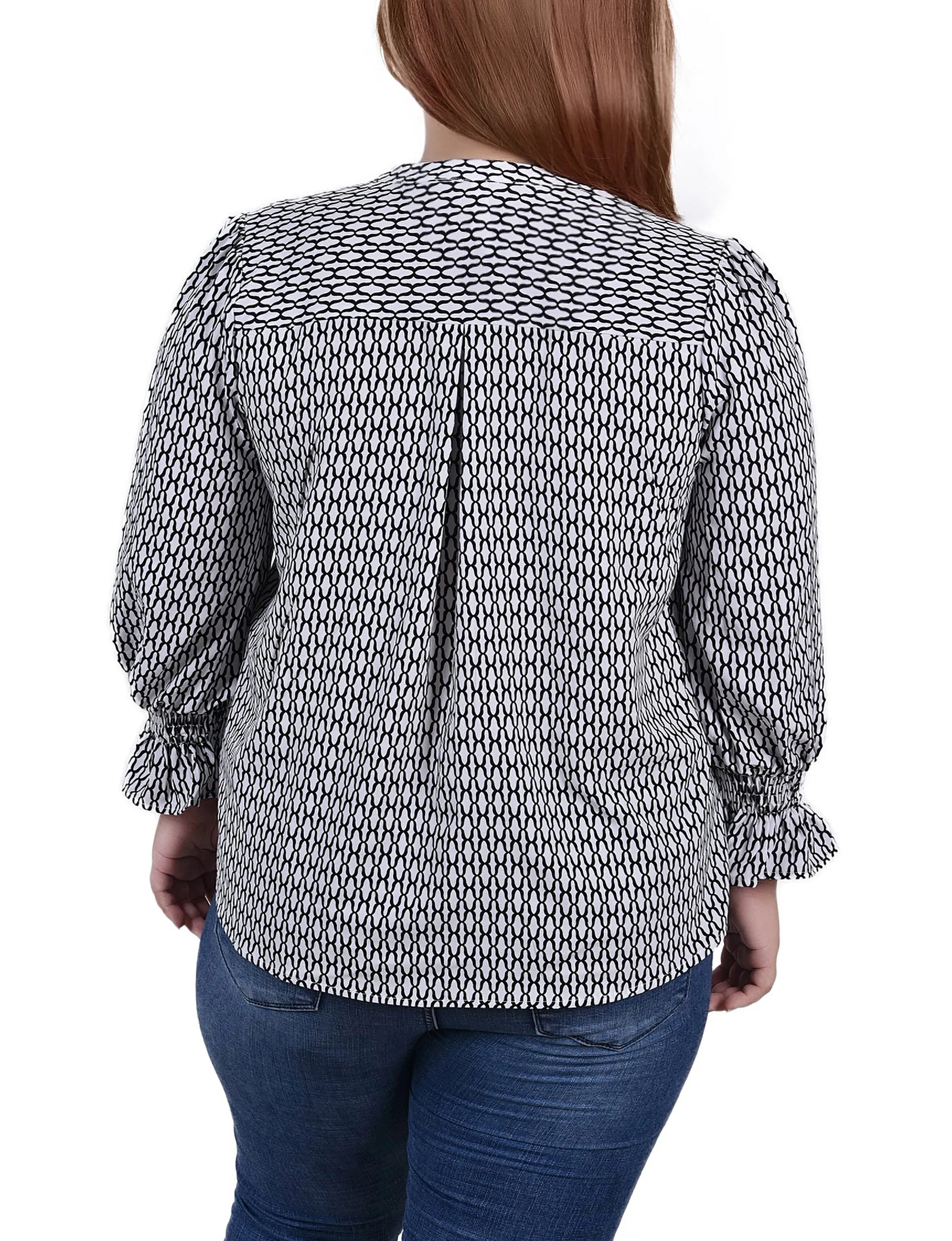 Blouse à manches longues avec col en Y pour grandes tailles
