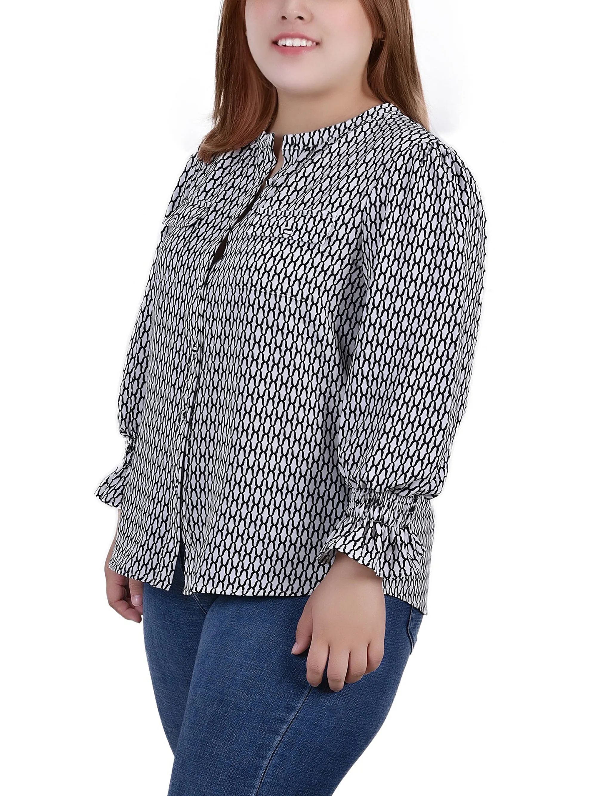 Blouse à manches longues avec col en Y pour grandes tailles