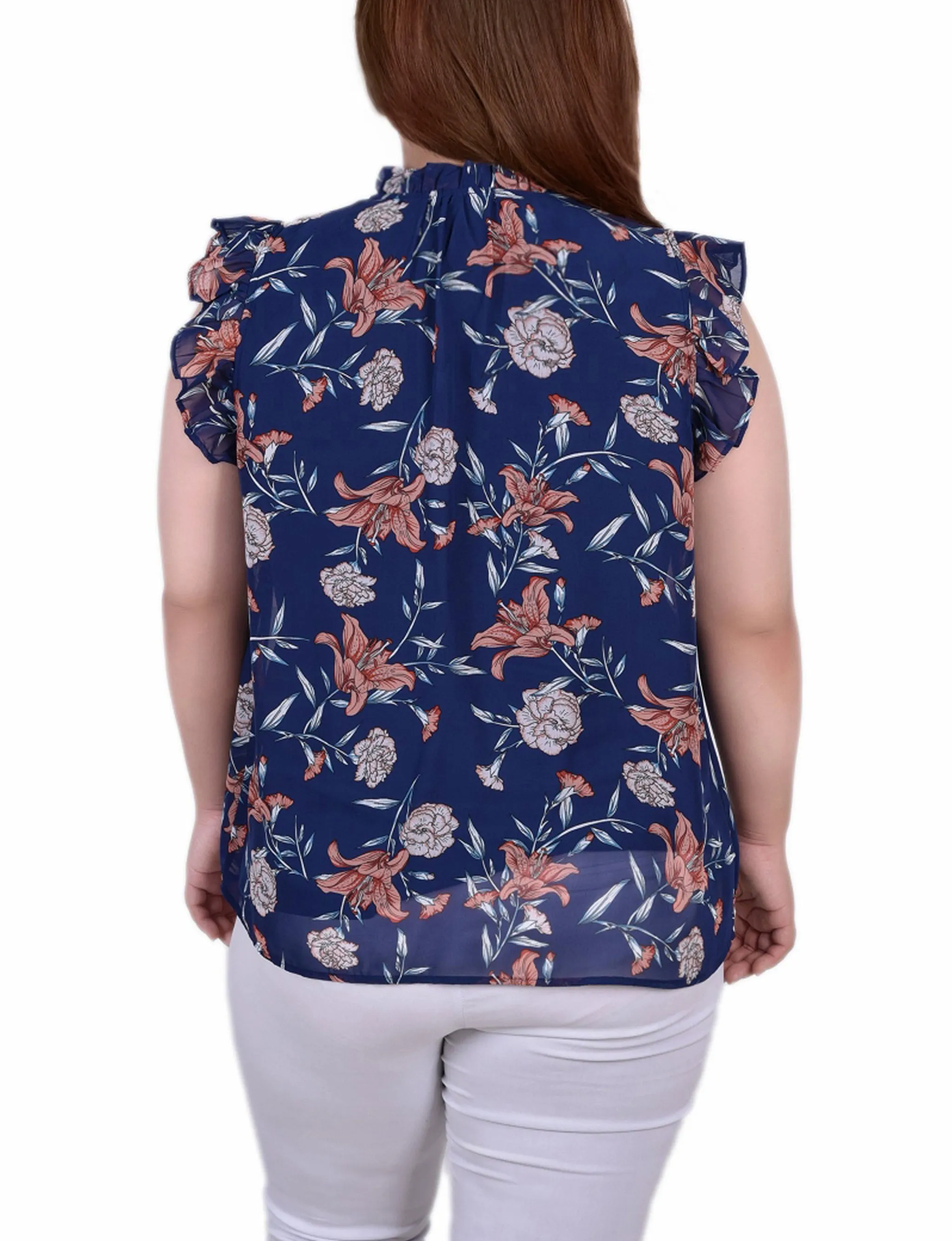 Blouse à manches volantées pour grande taille avec fermeture à nœud