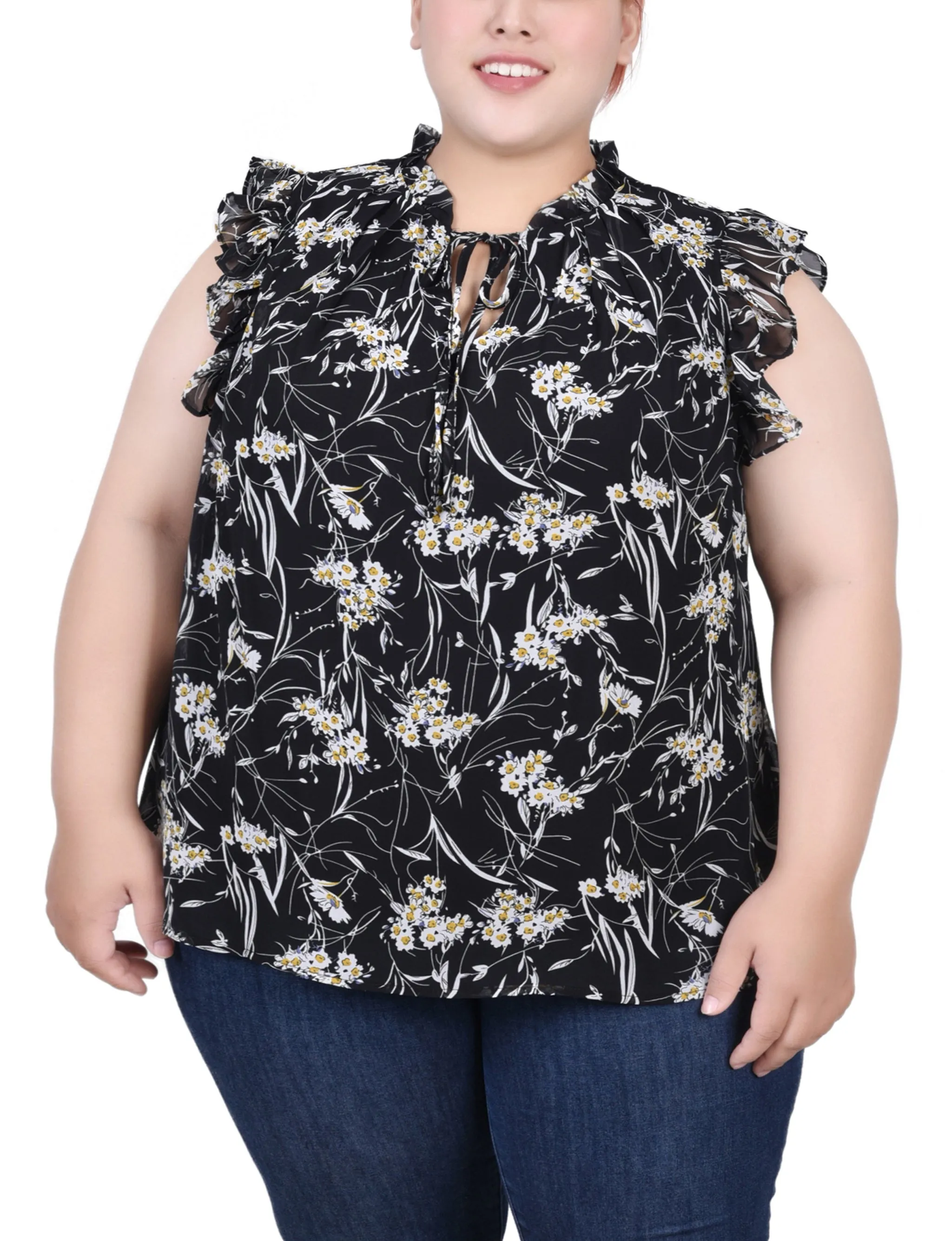 Blouse à manches volantées pour grande taille avec fermeture à nœud
