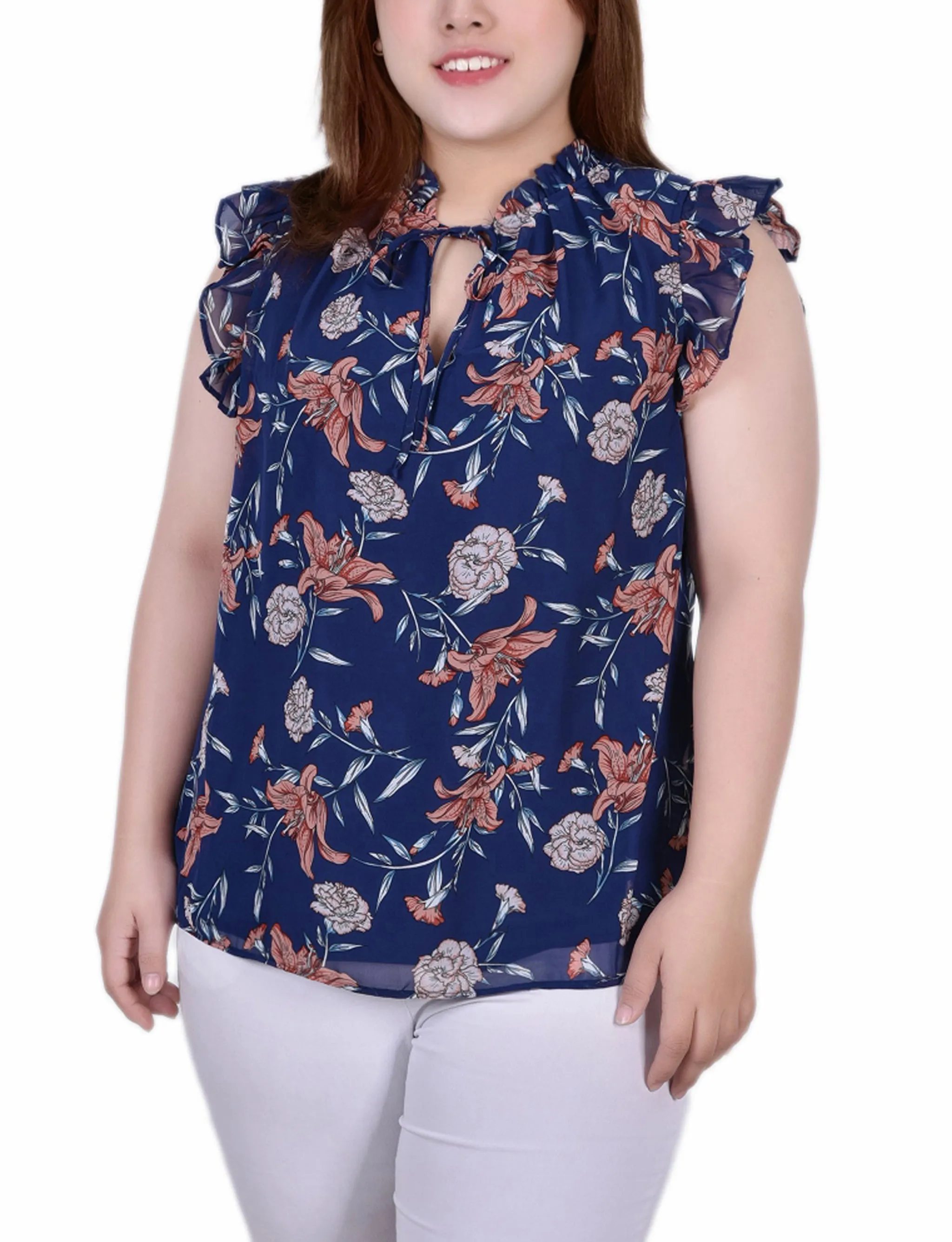 Blouse à manches volantées pour grande taille avec fermeture à nœud